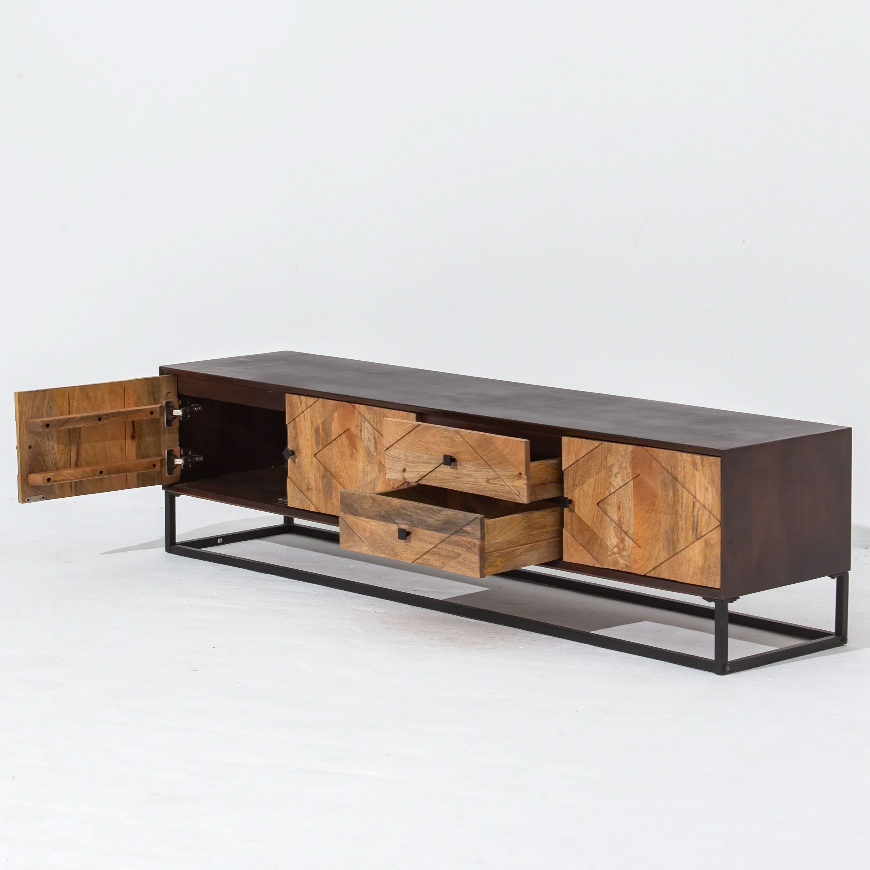MORO WOODEN THREE DOOR TWO DRAWER TV STAND - Art and craft furniture