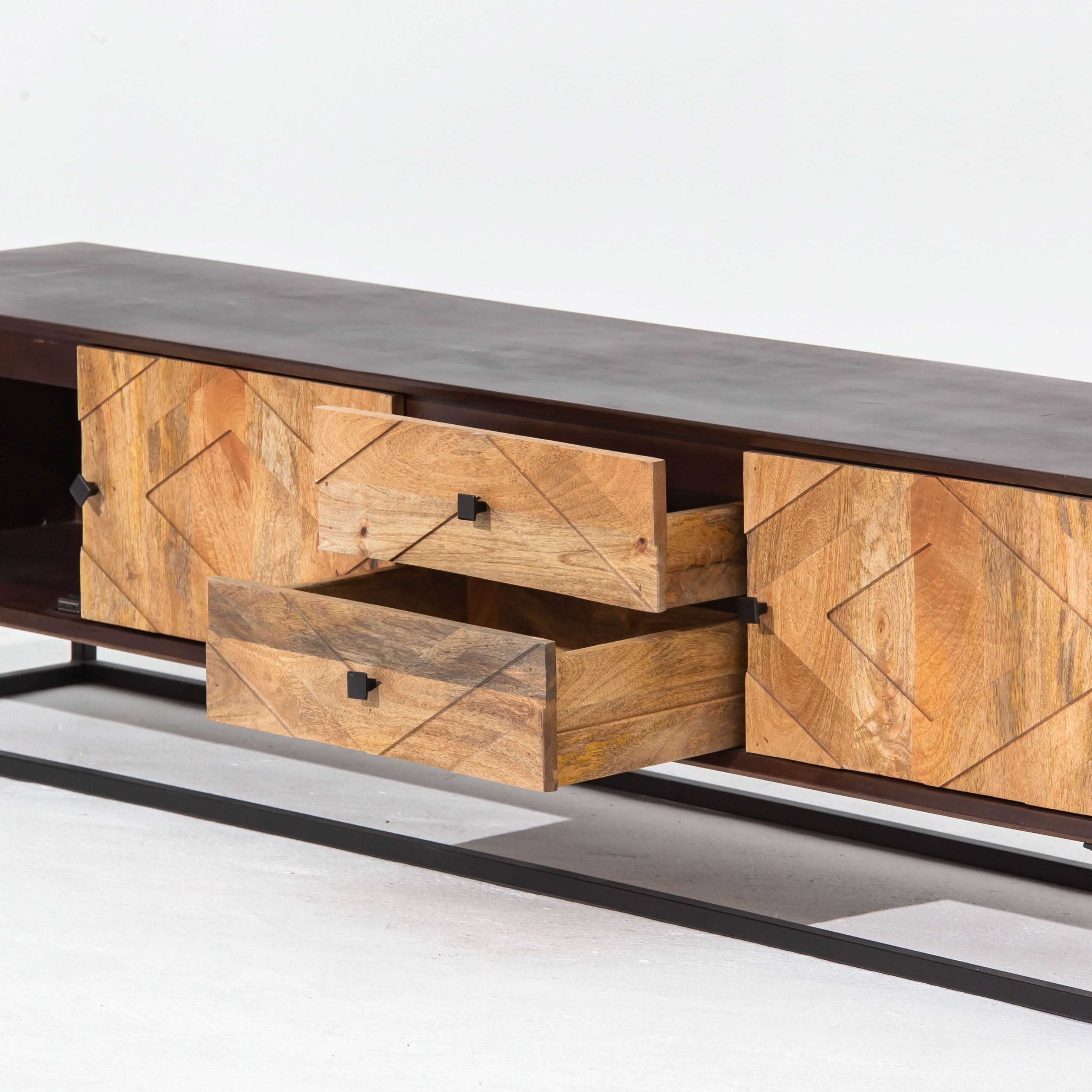 MORO WOODEN THREE DOOR TWO DRAWER TV STAND - Art and craft furniture
