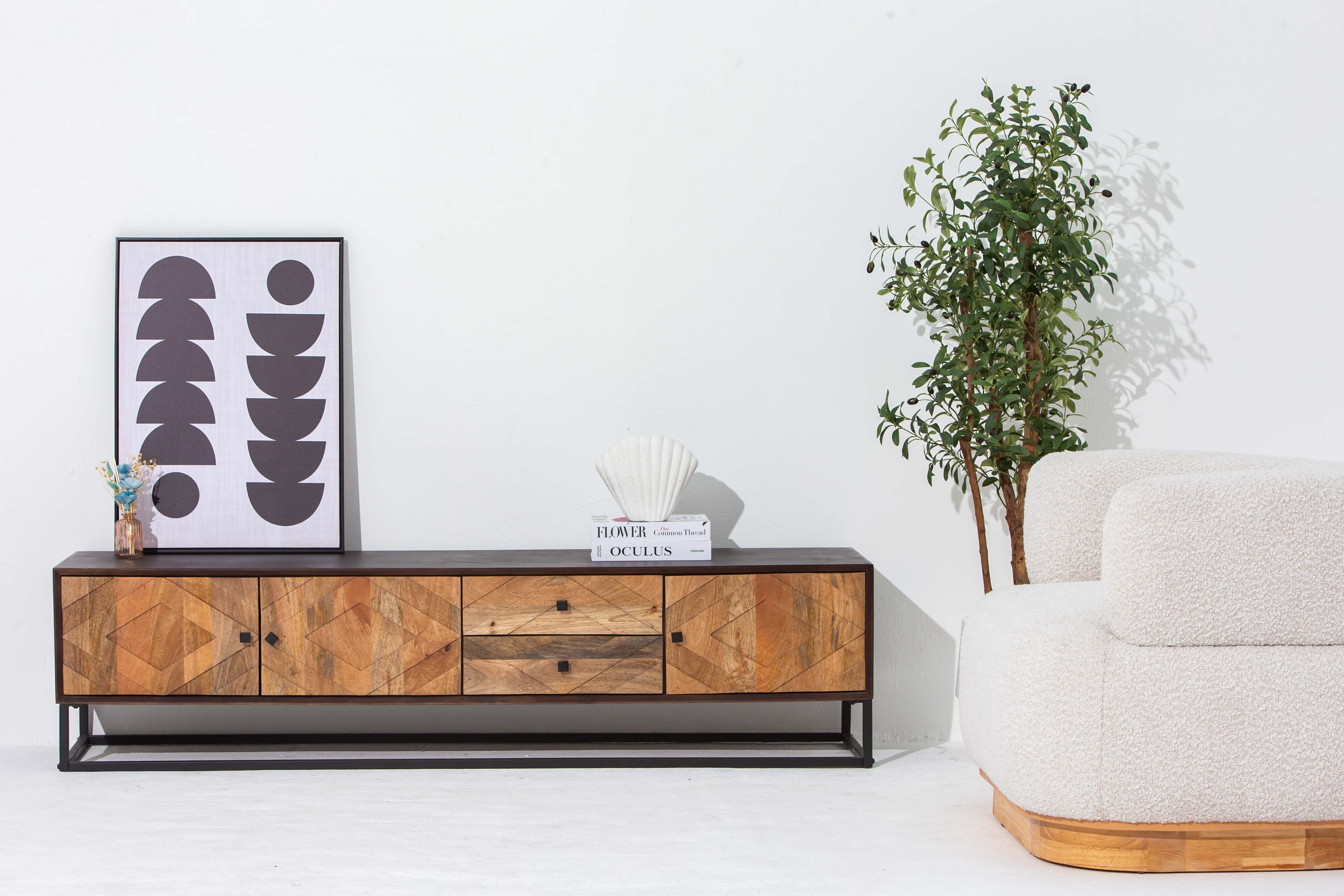 MORO WOODEN THREE DOOR TWO DRAWER TV STAND - Art and craft furniture