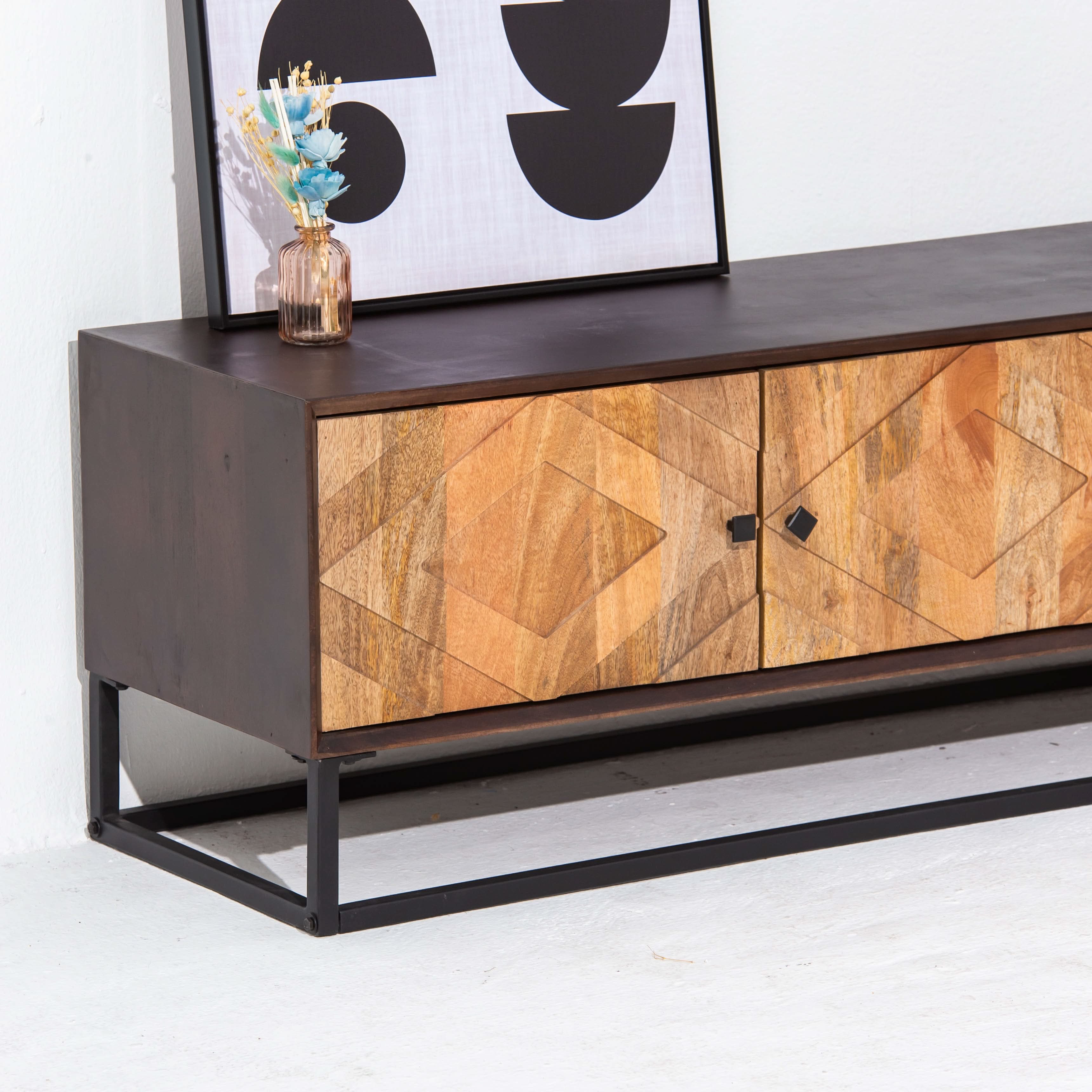MORO WOODEN THREE DOOR TWO DRAWER TV STAND - Art and craft furniture