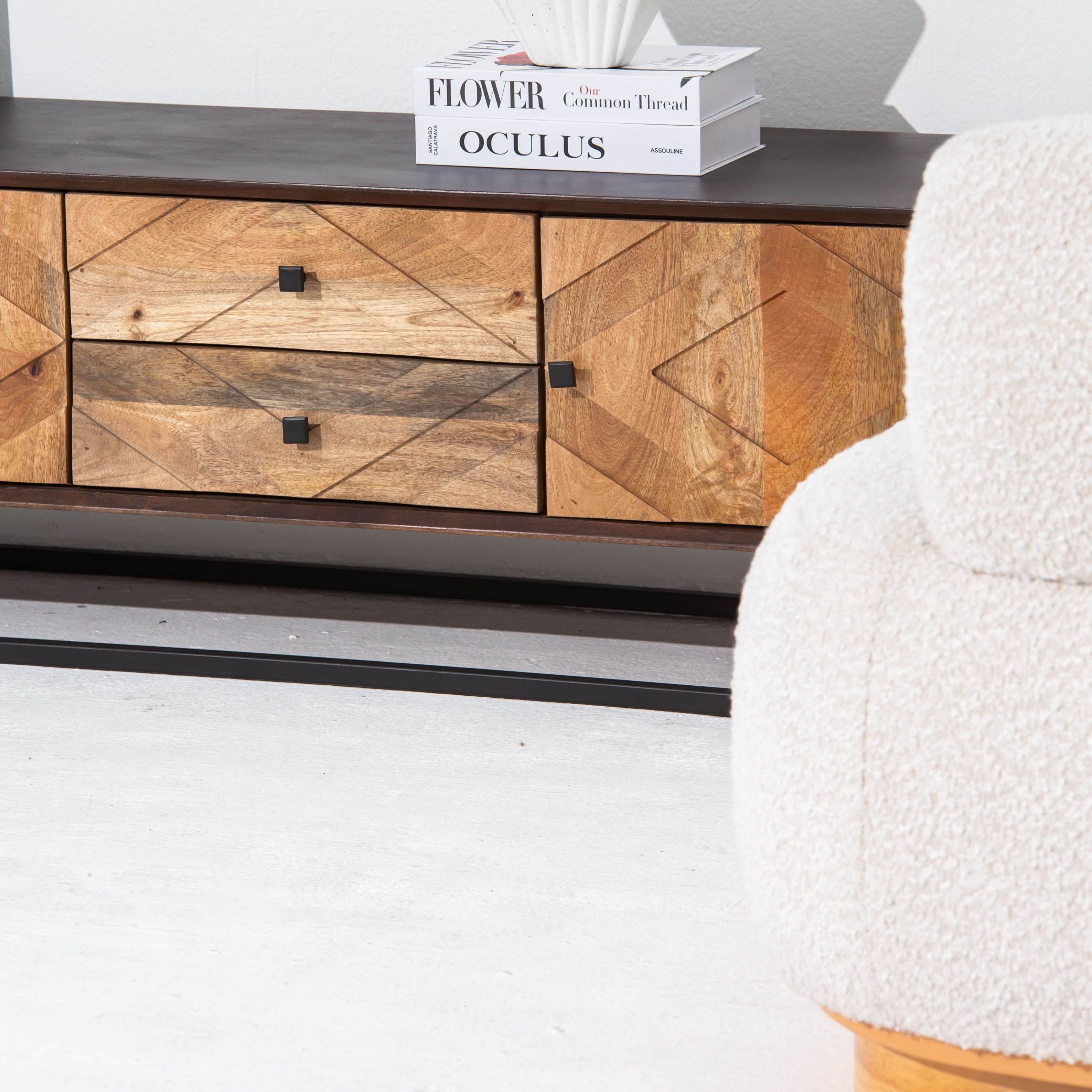 MORO WOODEN THREE DOOR TWO DRAWER TV STAND - Art and craft furniture