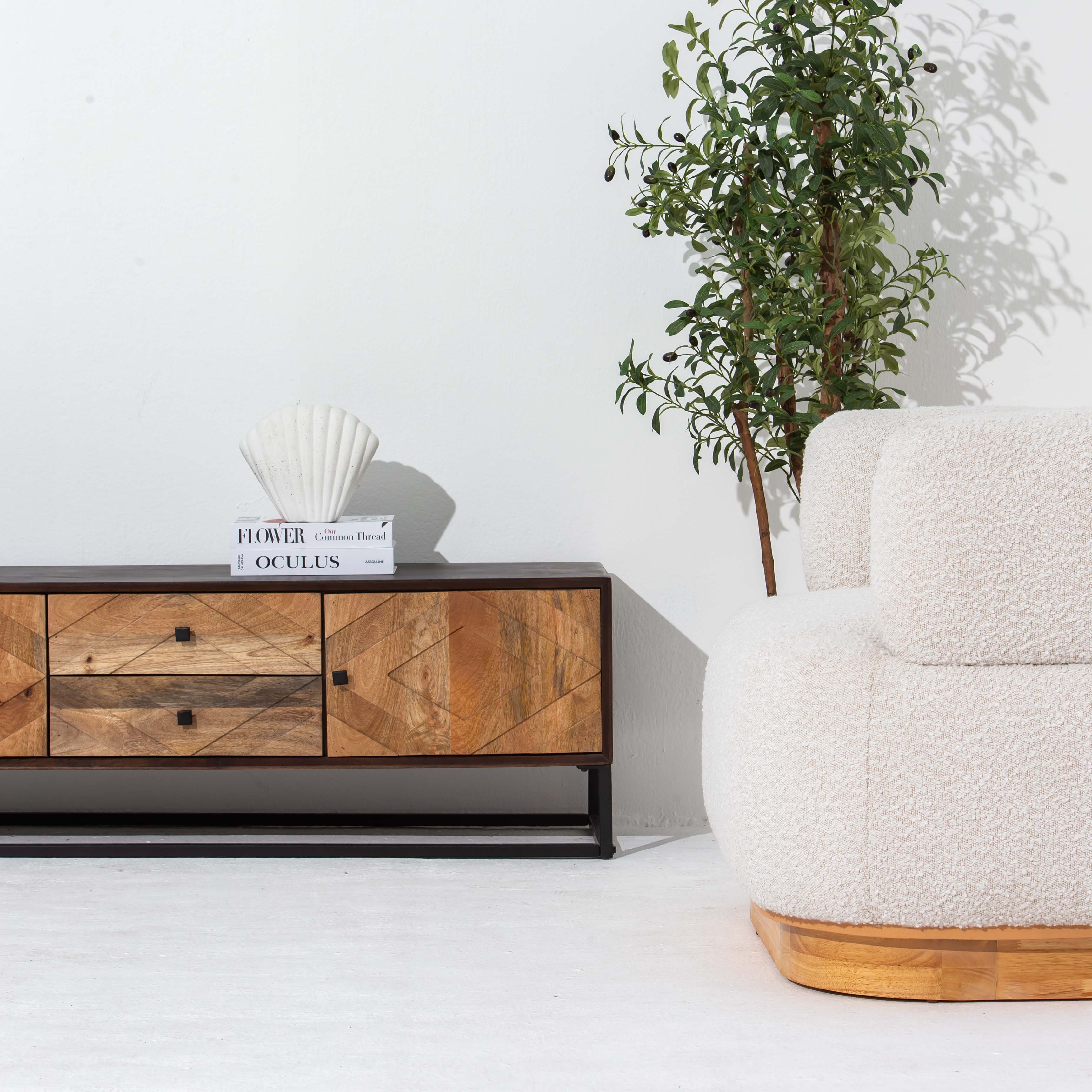 MORO WOODEN THREE DOOR TWO DRAWER TV STAND - Art and craft furniture