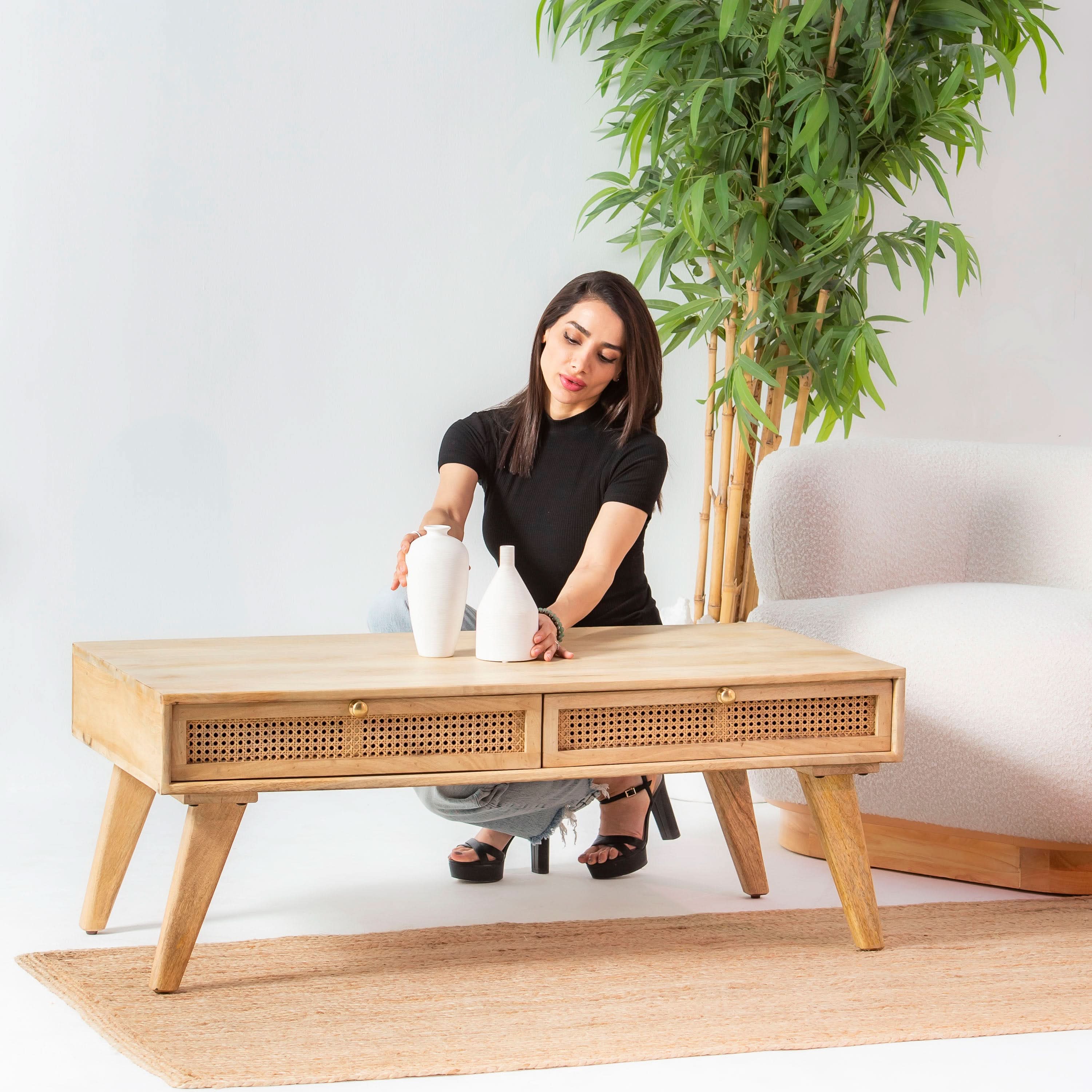 CANOVIA CANE TWO DRAWER COFFEE TABLE - Art and craft furniture