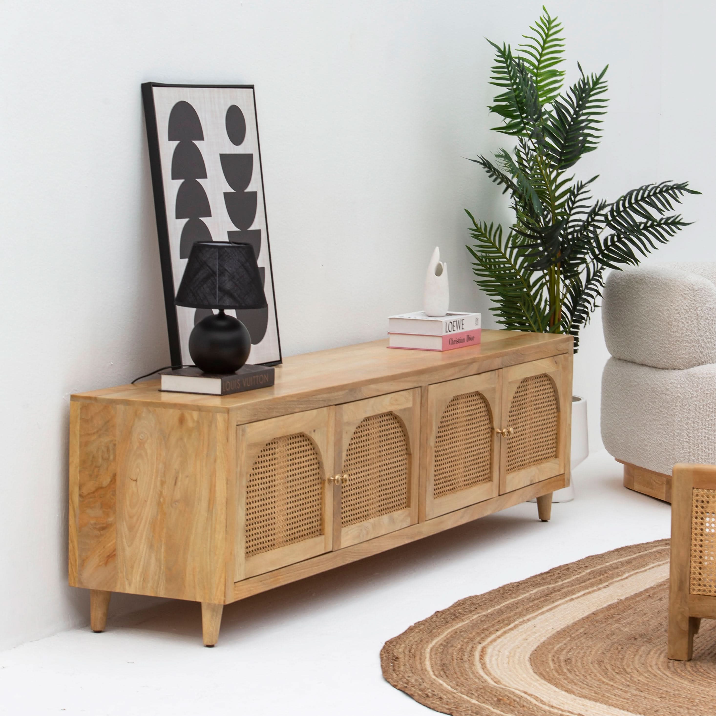 CANOVA-CURVE CANE FOUR DOOR TV STAND - Art and craft furniture
