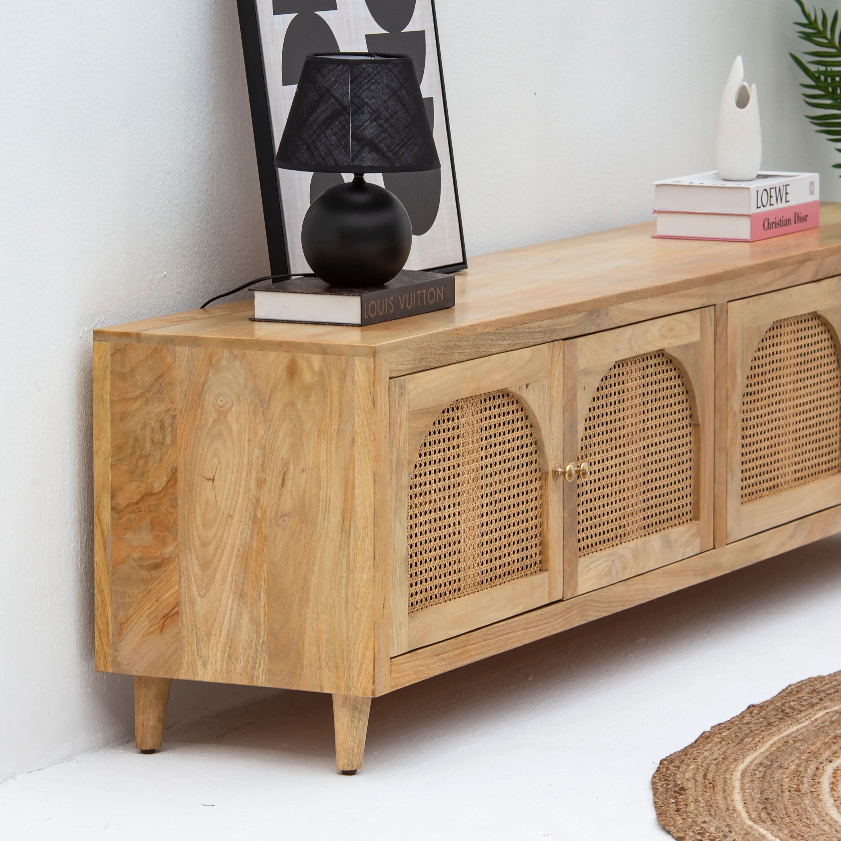 CANOVA-CURVE CANE FOUR DOOR TV STAND - Art and craft furniture