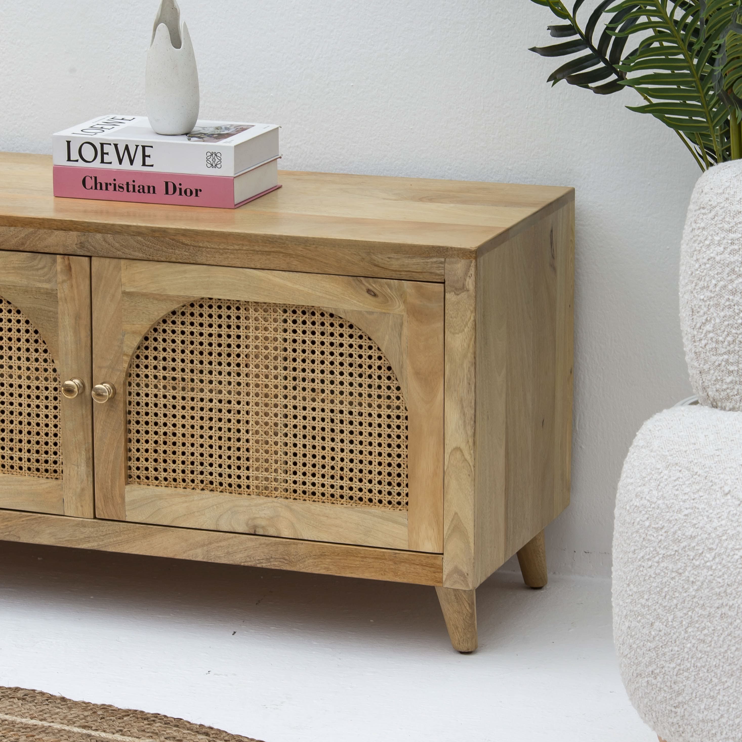 CANOVA-CURVE CANE FOUR DOOR TV STAND - Art and craft furniture