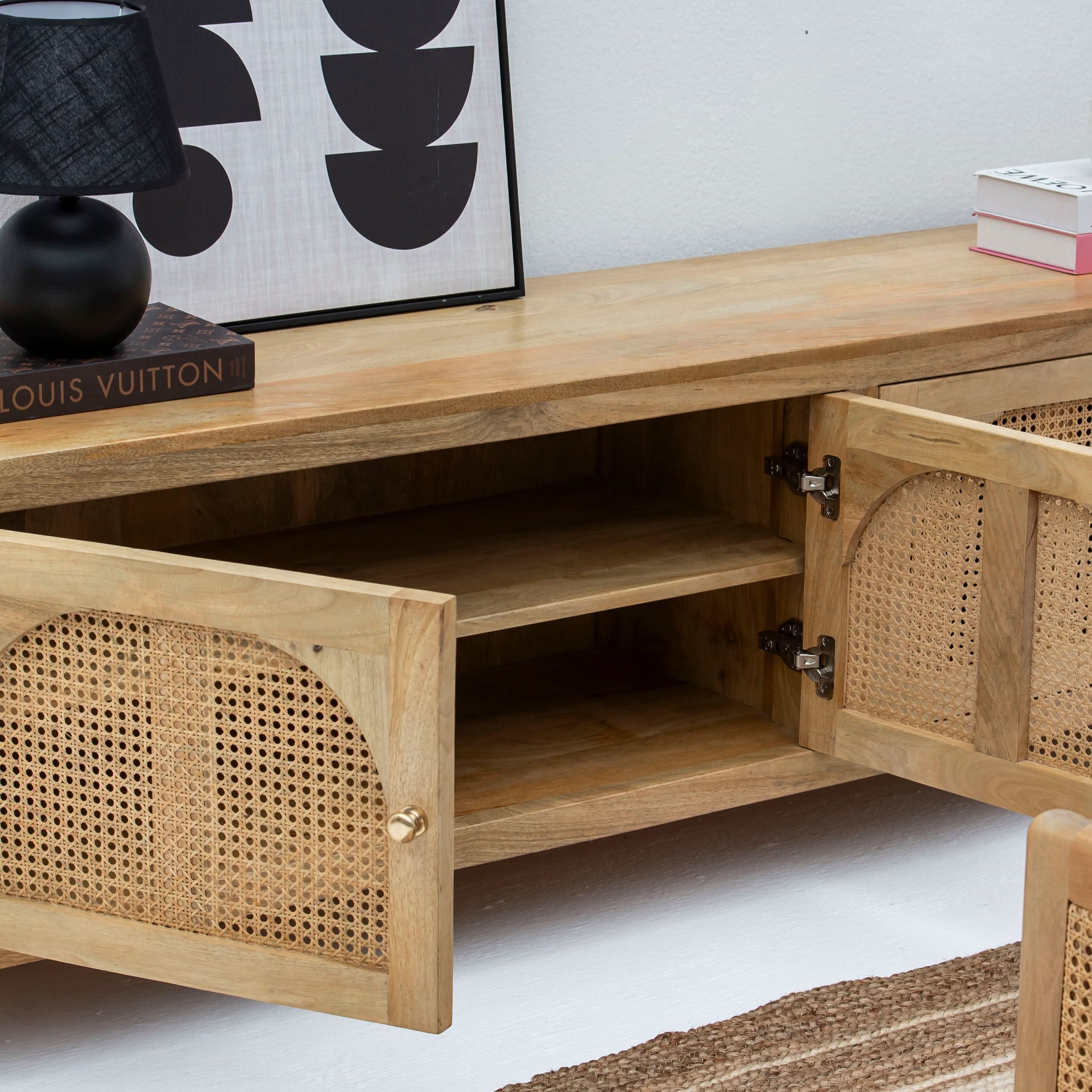 CANOVA-CURVE CANE FOUR DOOR TV STAND - Art and craft furniture
