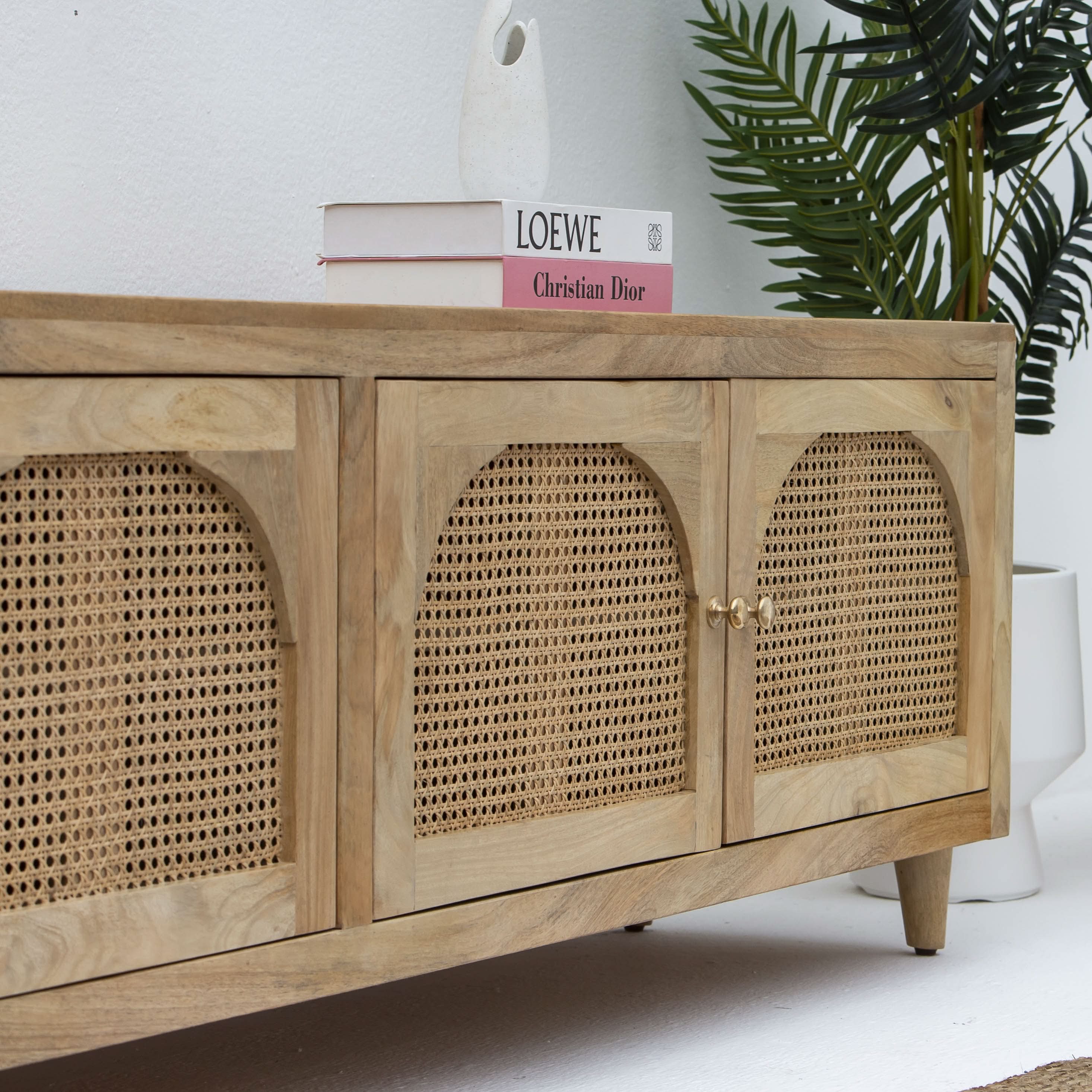 CANOVA-CURVE CANE FOUR DOOR TV STAND - Art and craft furniture