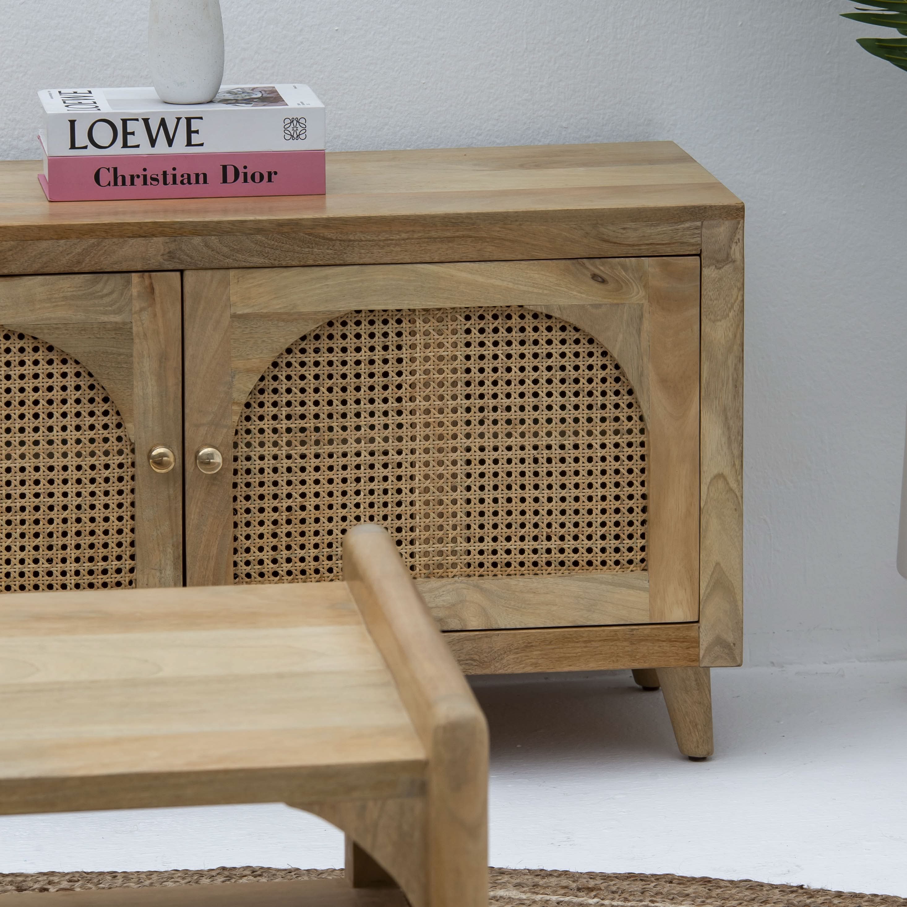 CANOVA-CURVE CANE FOUR DOOR TV STAND - Art and craft furniture