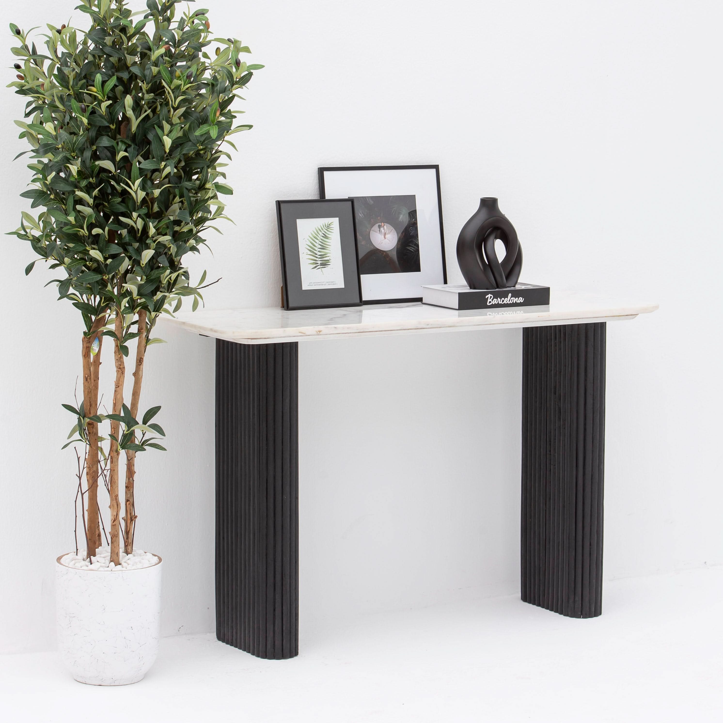 TERRALUXE MARBLE CONSOLE TABLE WOODEN LEG - Art and craft furniture