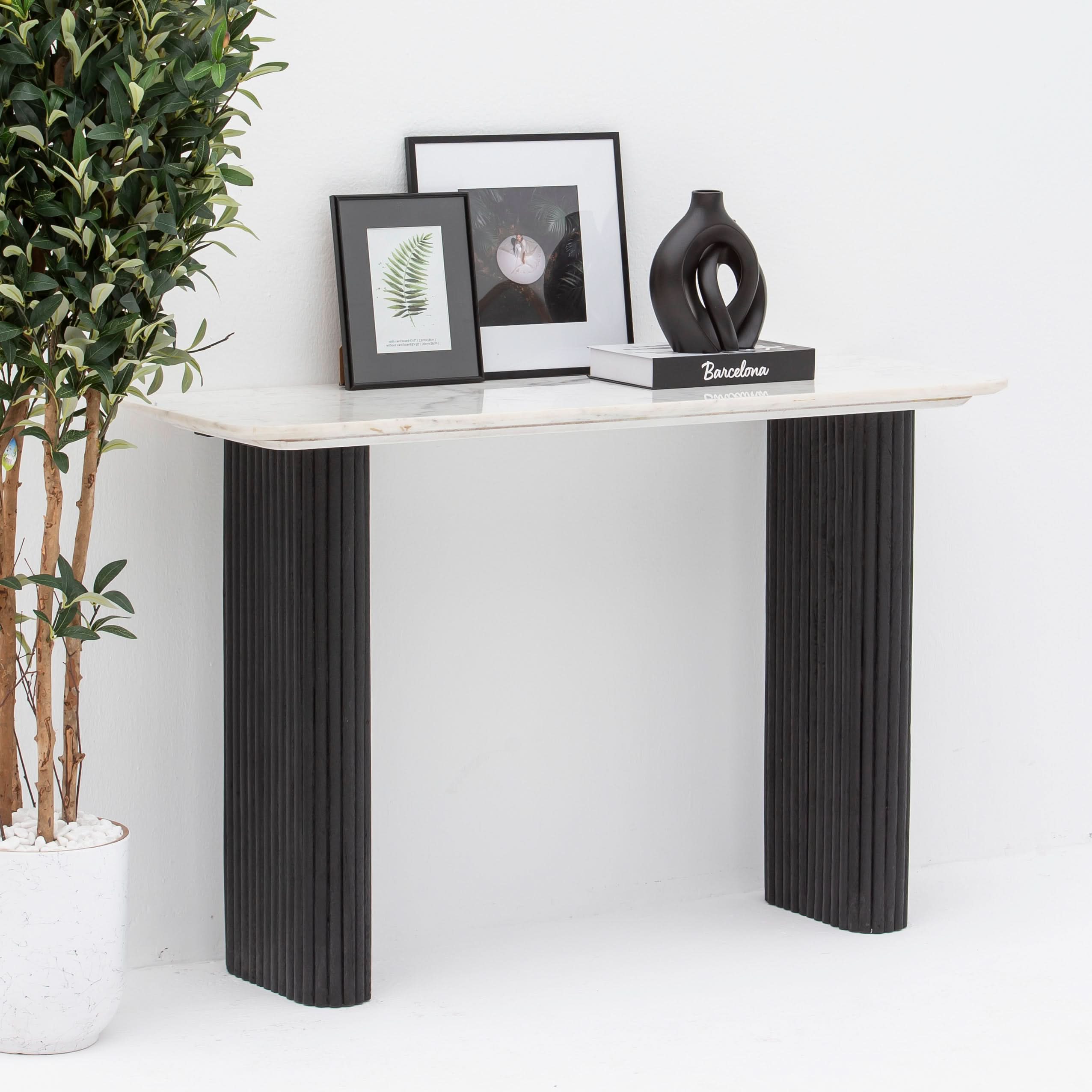 TERRALUXE MARBLE CONSOLE TABLE WOODEN LEG - Art and craft furniture