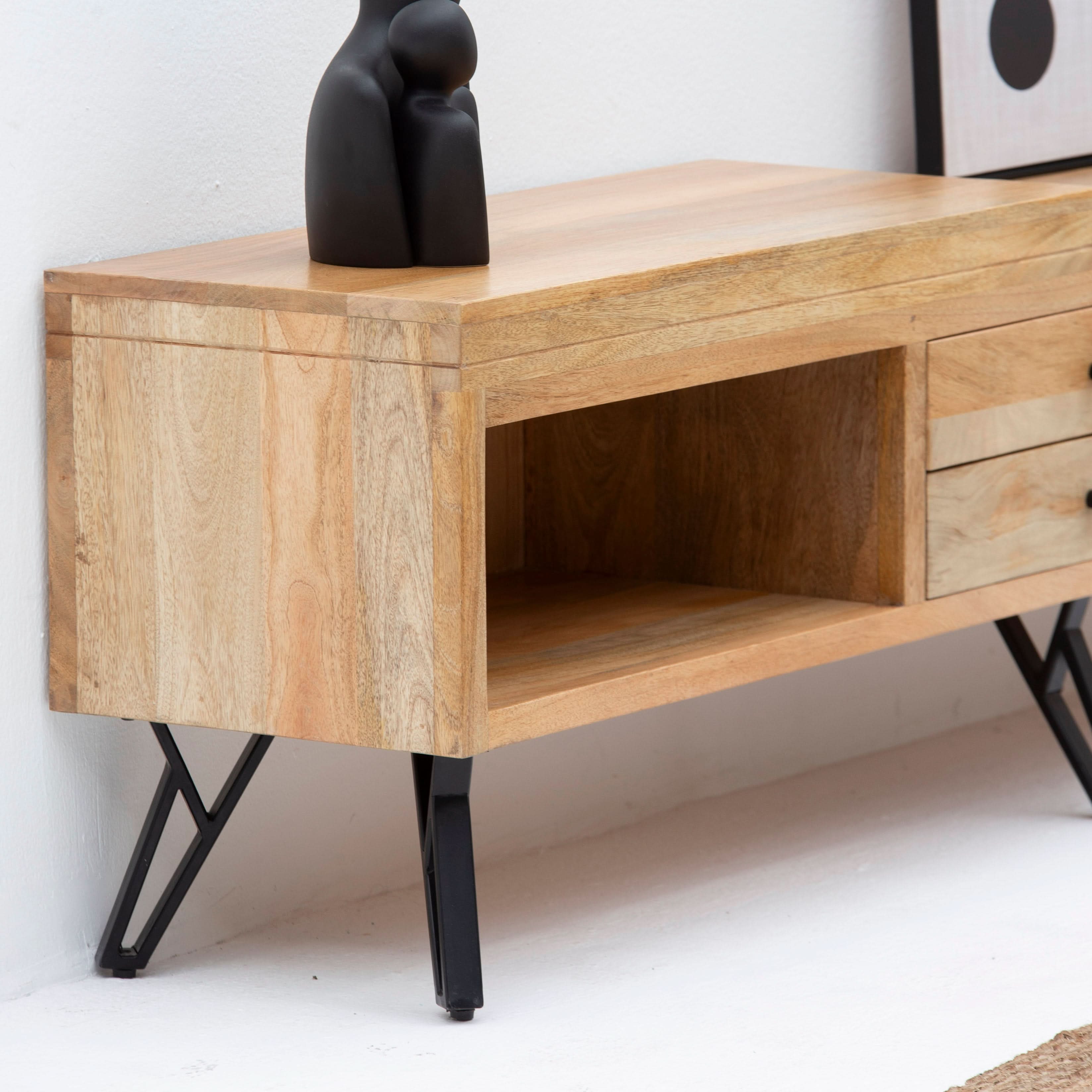 SKYLINE WOODEN TWO DRAWER-DOOR TV STAND - Art and craft furniture
