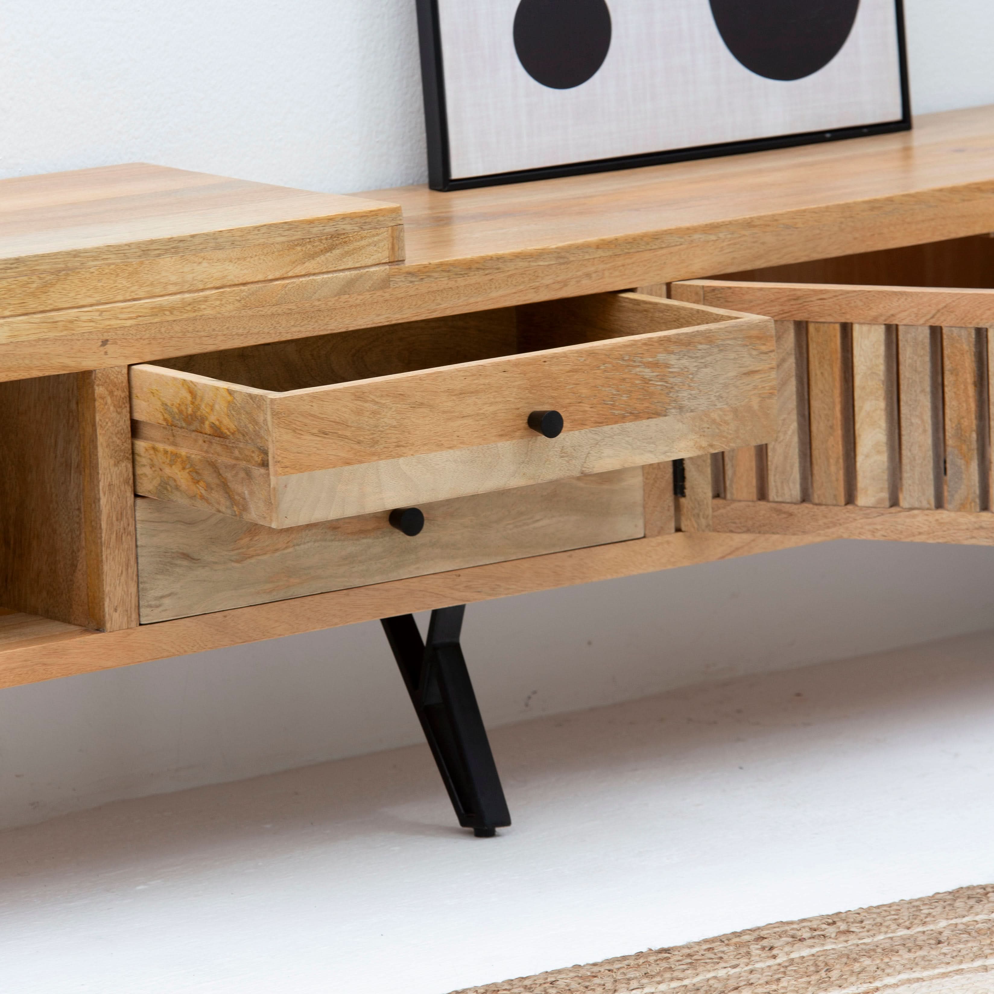 SKYLINE WOODEN TWO DRAWER-DOOR TV STAND - Art and craft furniture