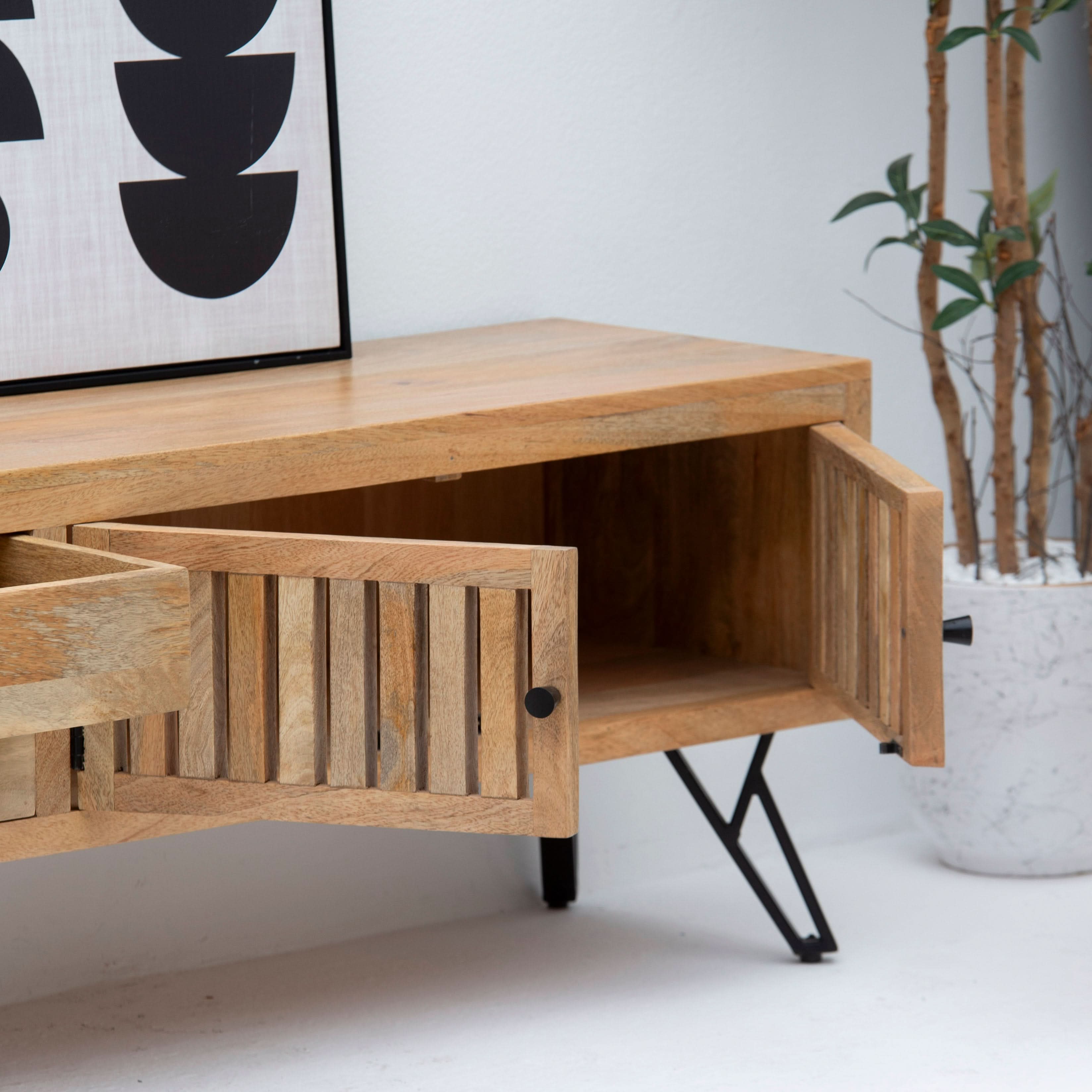 SKYLINE WOODEN TWO DRAWER-DOOR TV STAND - Art and craft furniture