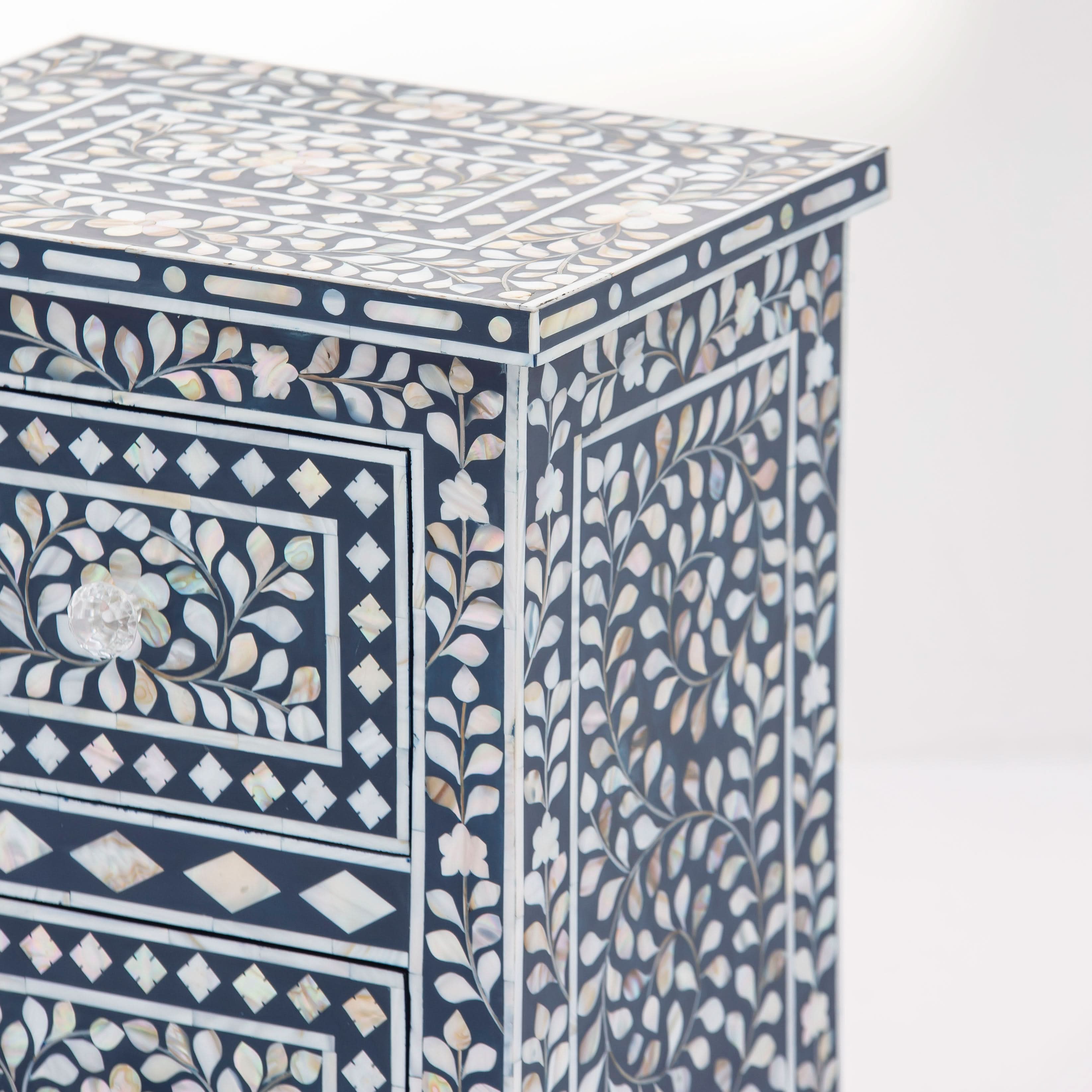 OCEANIC-BLUE MOTHER OF PEARL TWO DRAWER BEDSIDE TABLE - Art and craft furniture