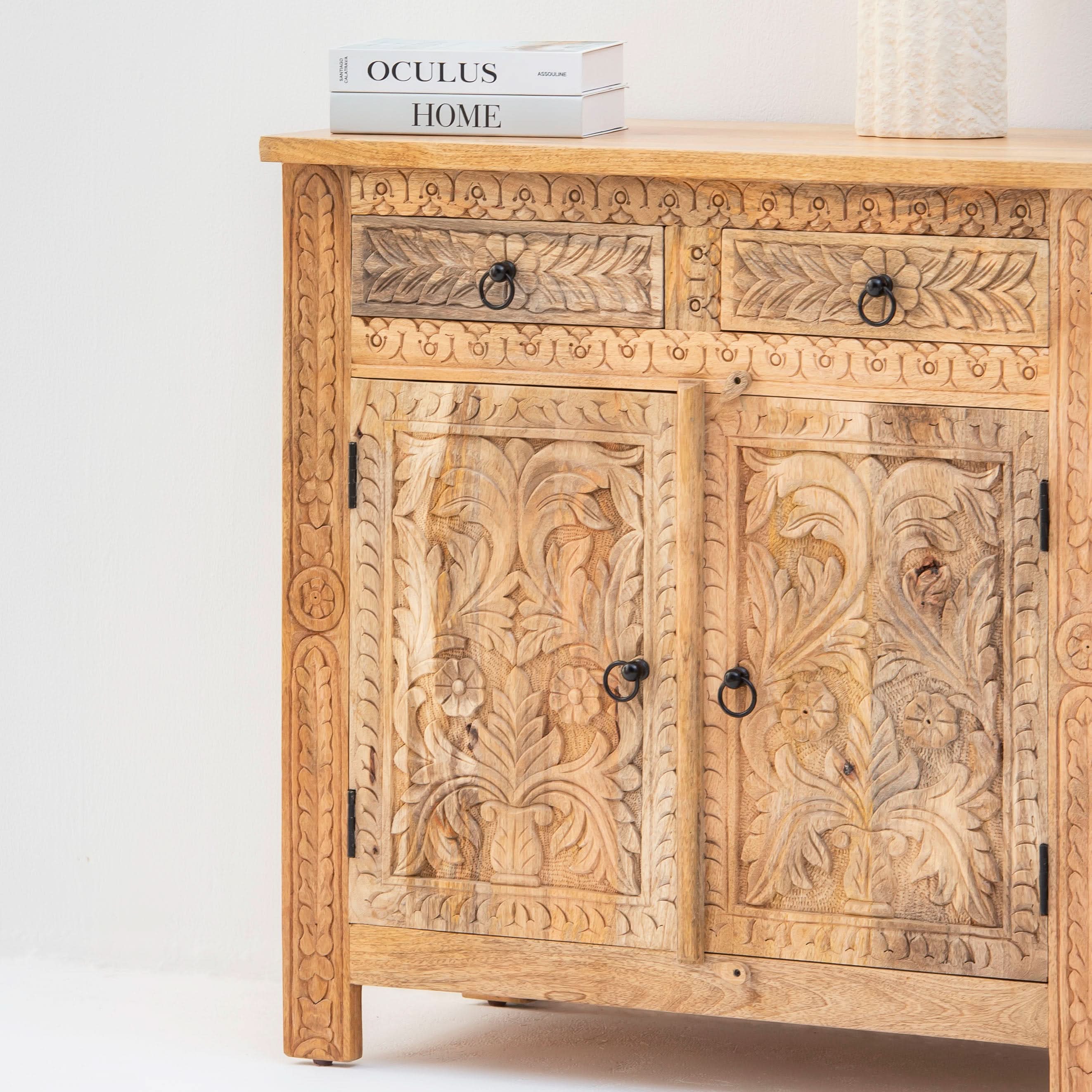 CARVA CARVING TWO DOOR TWO DRAWER SIDEBOARD - Art and craft furniture