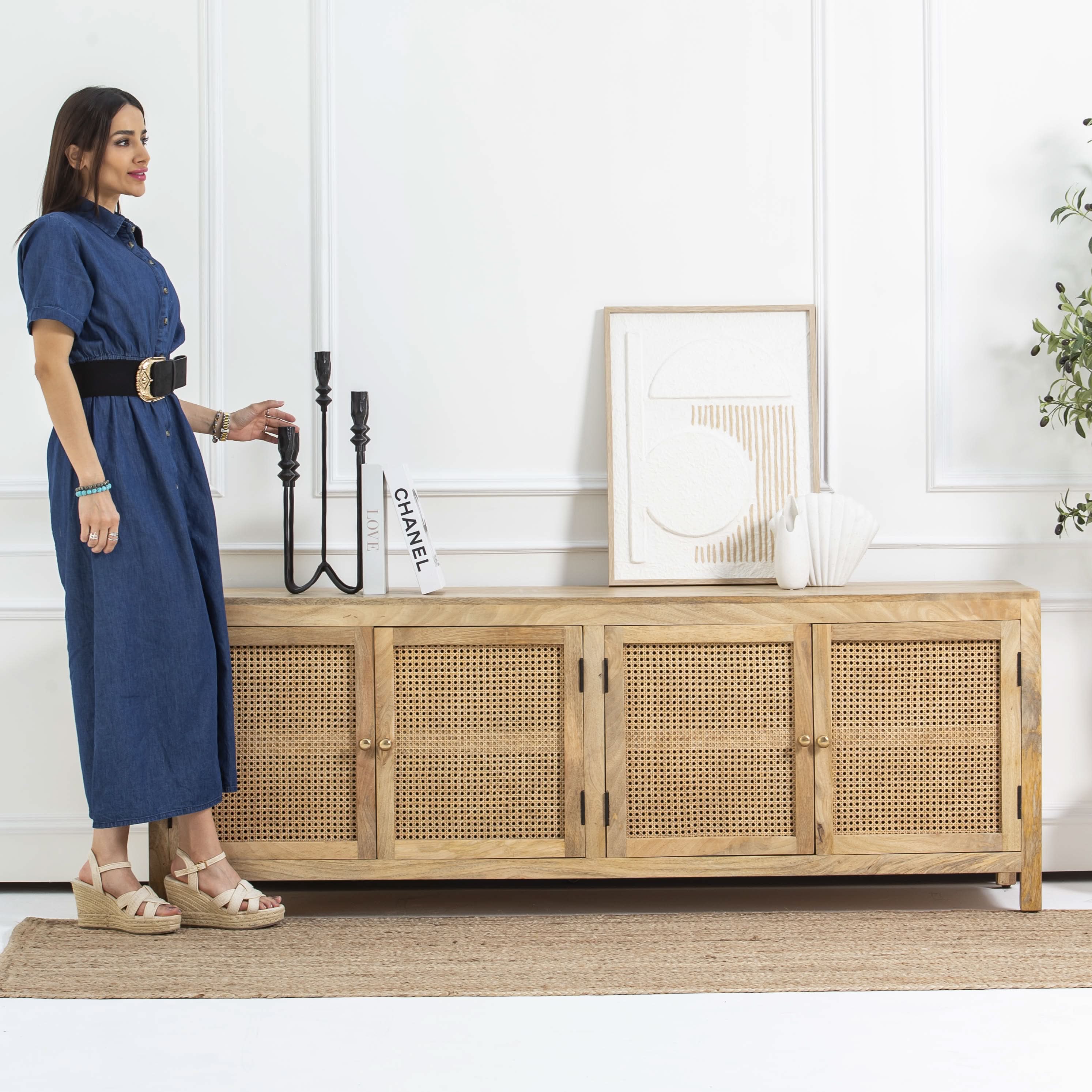 MILANO-CANE FOUR DOOR TV STAND - Art and craft furniture
