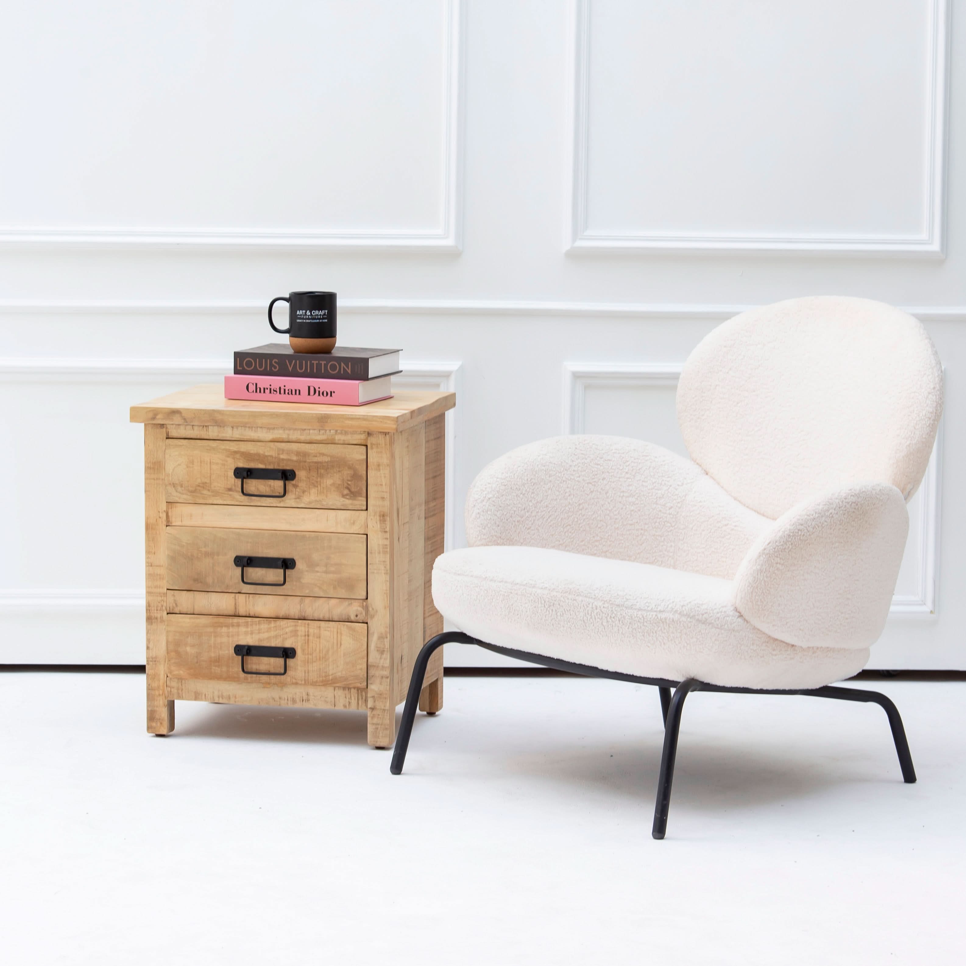MANGOEDGE WOODEN THREE DRAWER NIGHTSTAND TABLE - Art and craft furniture