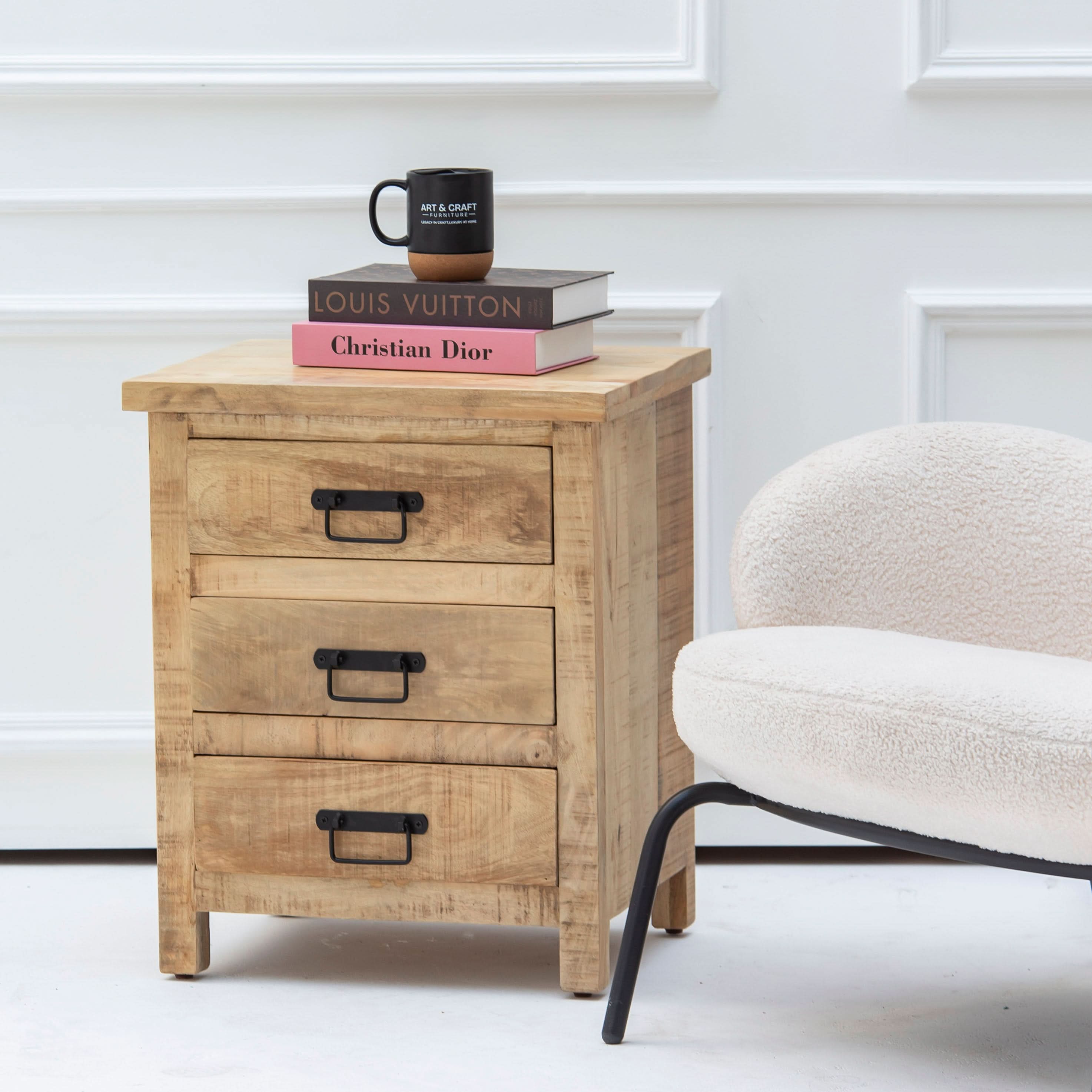 MANGOEDGE WOODEN THREE DRAWER NIGHTSTAND TABLE - Art and craft furniture