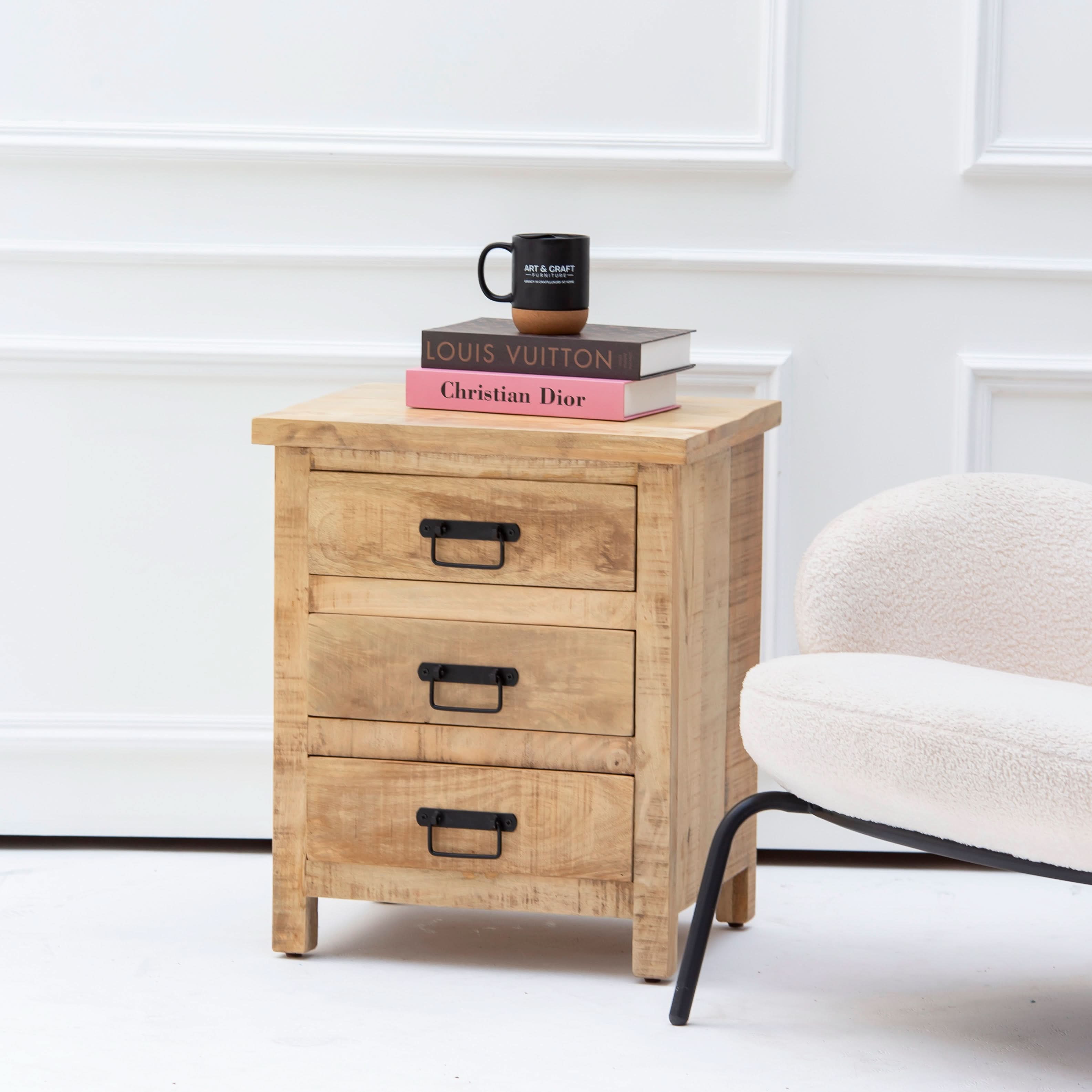 MANGOEDGE WOODEN THREE DRAWER NIGHTSTAND TABLE - Art and craft furniture