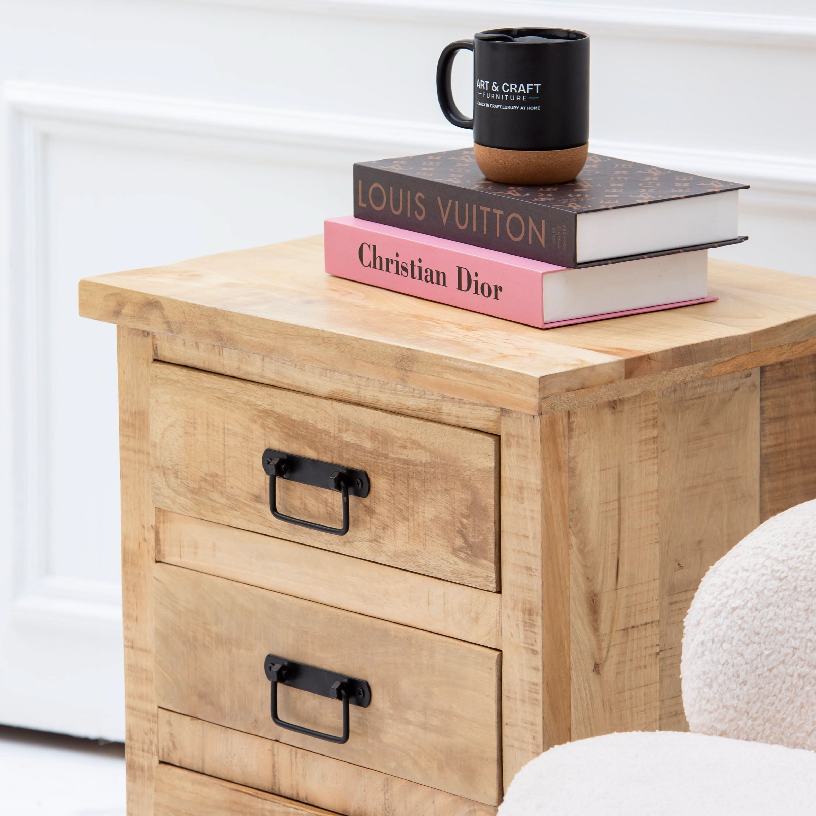 MANGOEDGE WOODEN THREE DRAWER NIGHTSTAND TABLE - Art and craft furniture