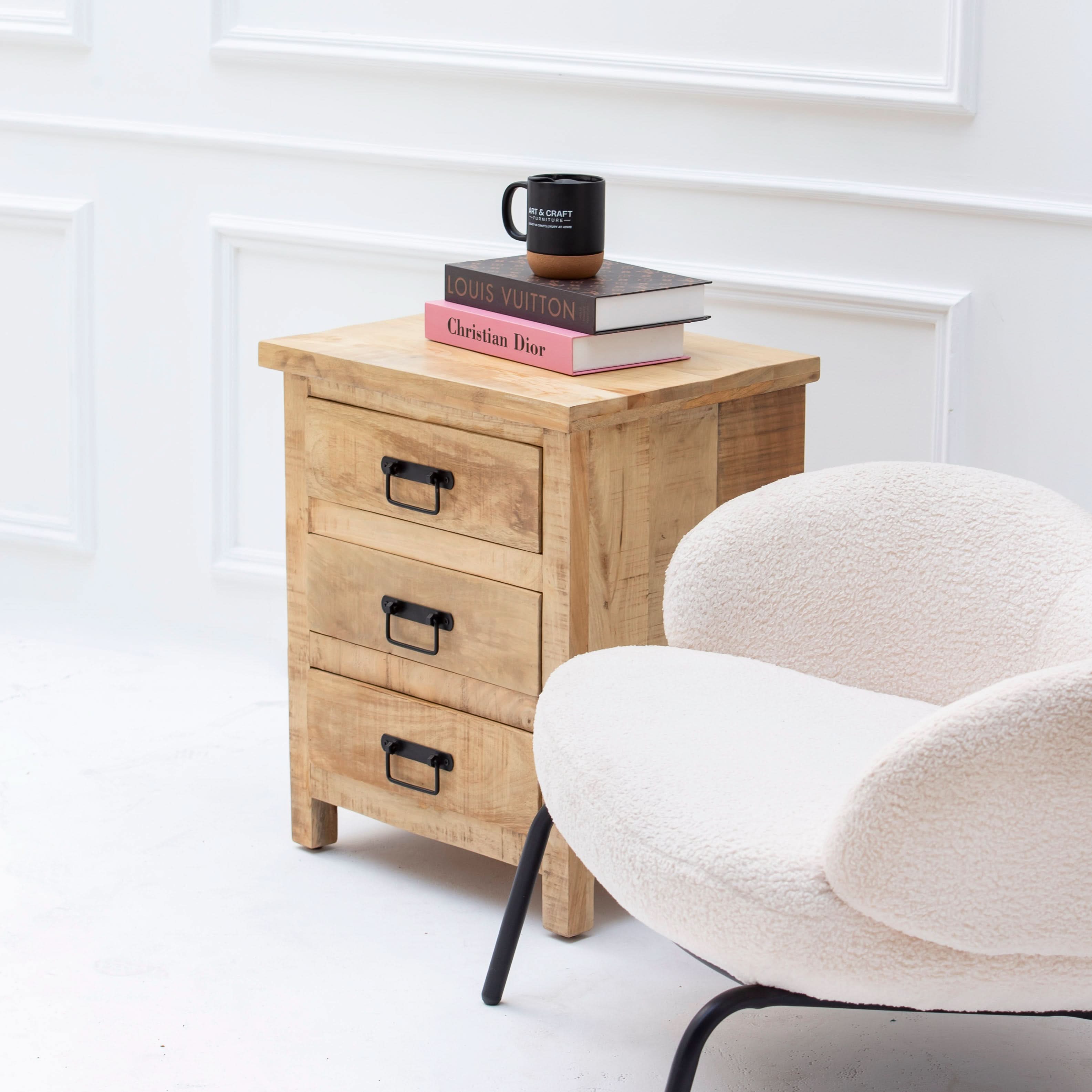 MANGOEDGE WOODEN THREE DRAWER NIGHTSTAND TABLE - Art and craft furniture