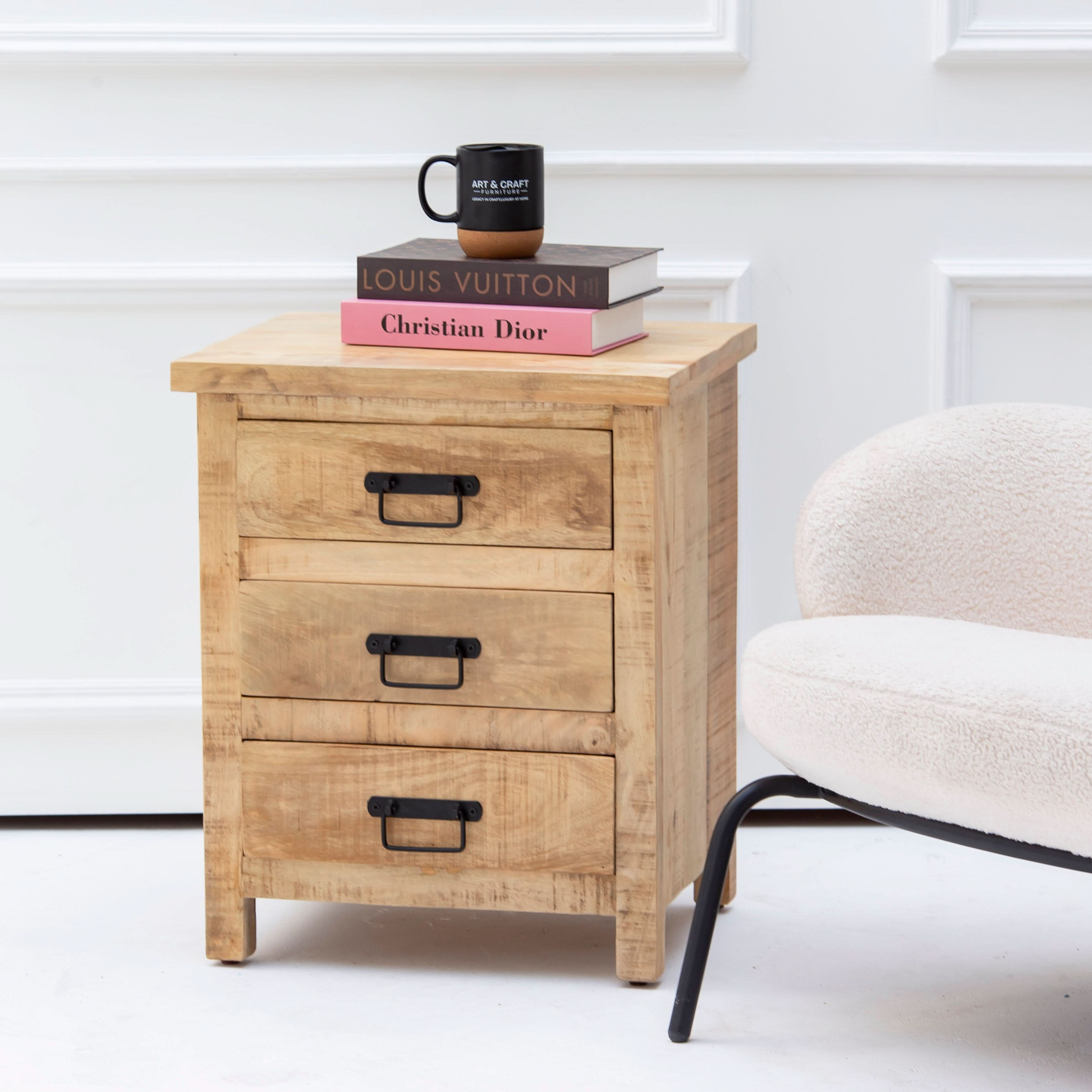 MANGOEDGE WOODEN THREE DRAWER NIGHTSTAND TABLE - Art and craft furniture