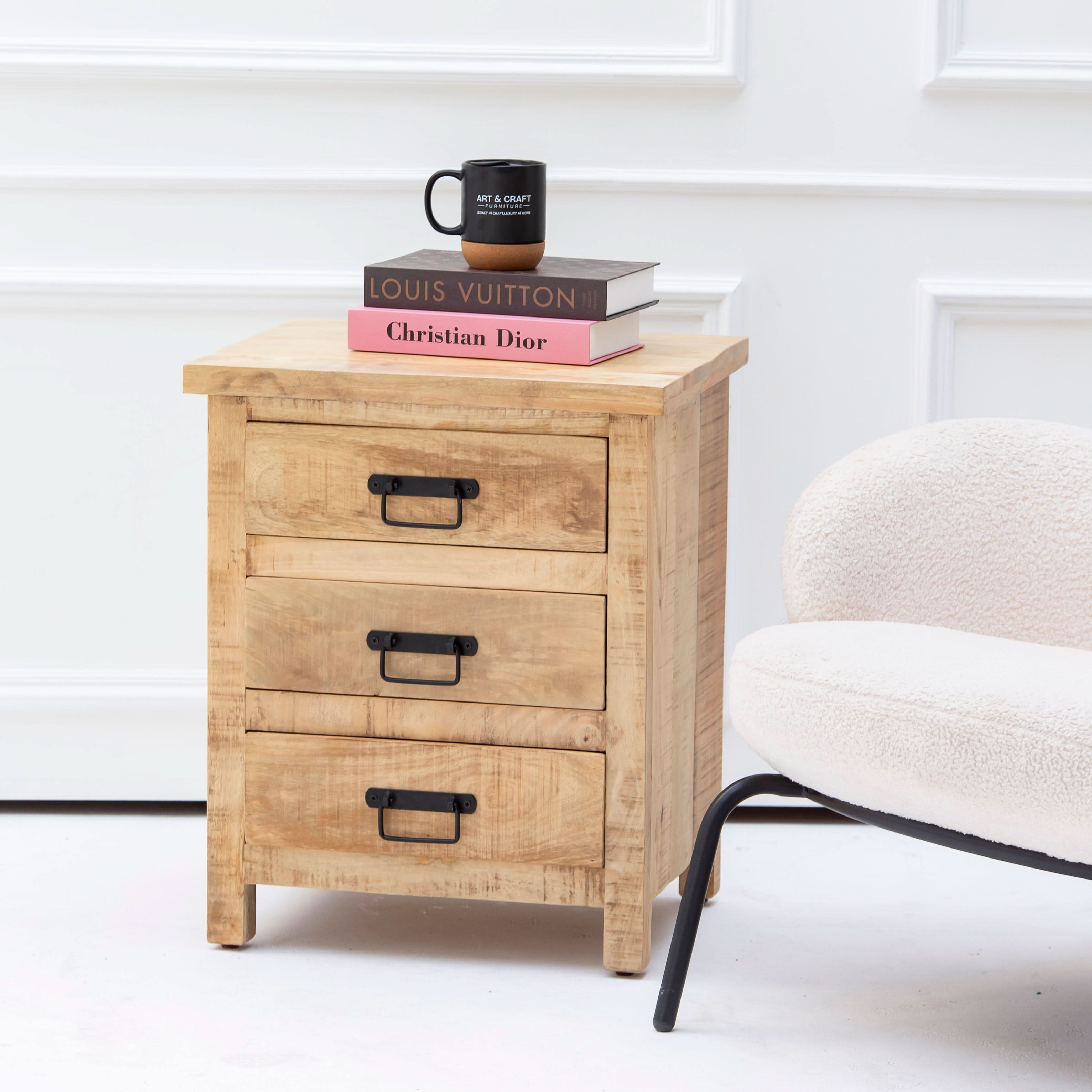 MANGOEDGE WOODEN THREE DRAWER NIGHTSTAND TABLE - Art and craft furniture
