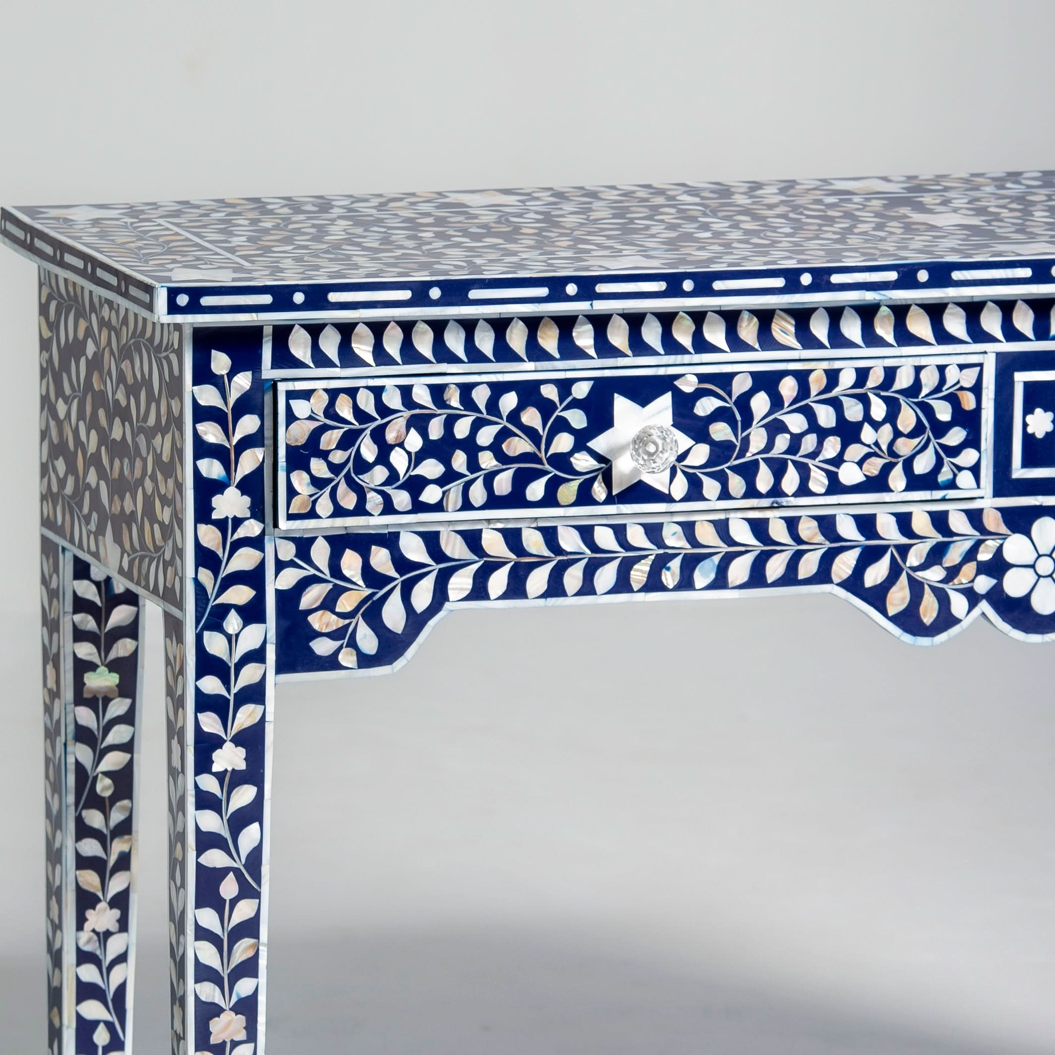 OCEANIC-BLUE MOTHER OF PEARL TWO DRAWER CONSOLE TABLE - Art and craft furniture