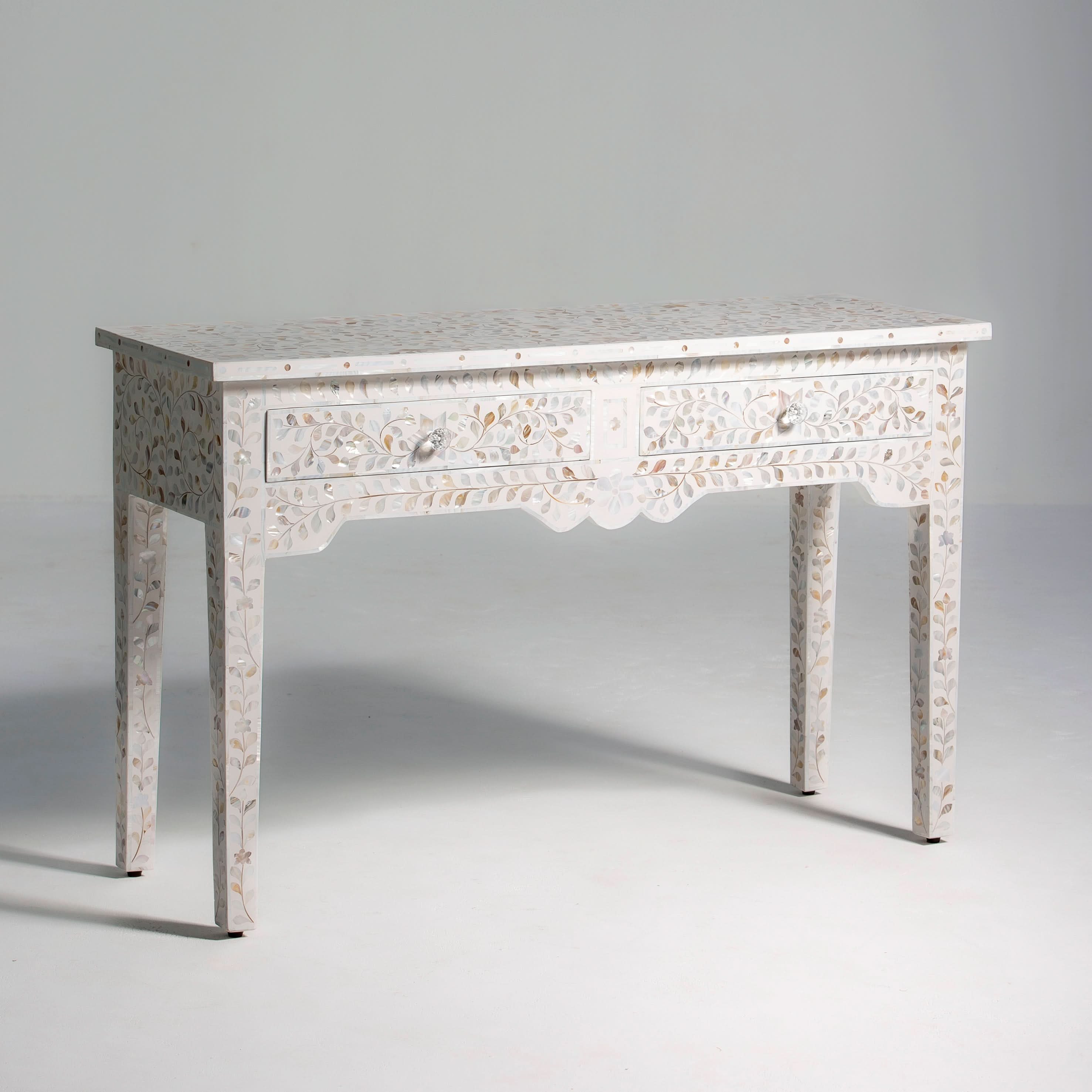 OCEAN-WHITE MOTHER OF PEARL TWO DRAWER CONSOLE TABLE - Art and craft furniture