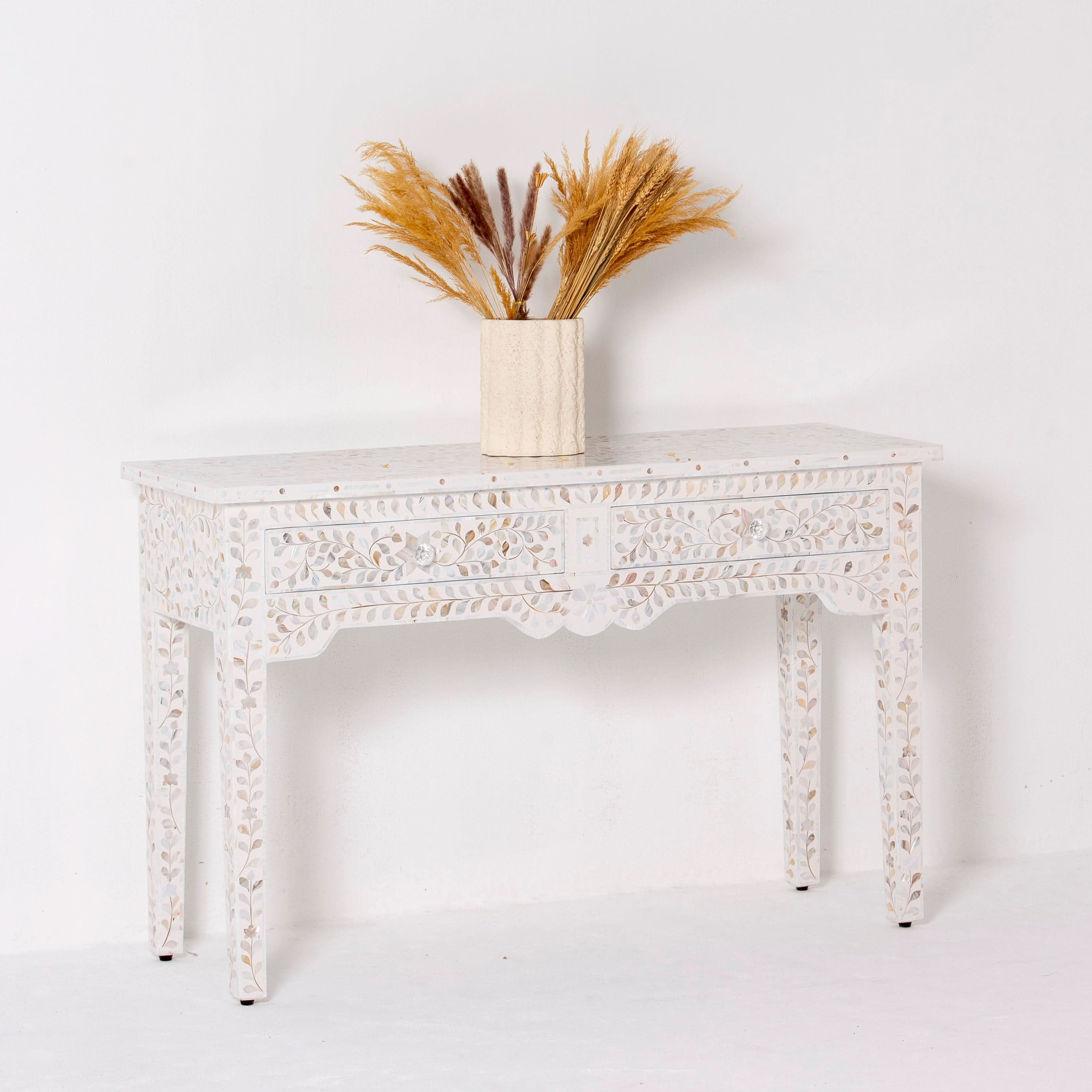 OCEAN-WHITE MOTHER OF PEARL TWO DRAWER CONSOLE TABLE - Art and craft furniture