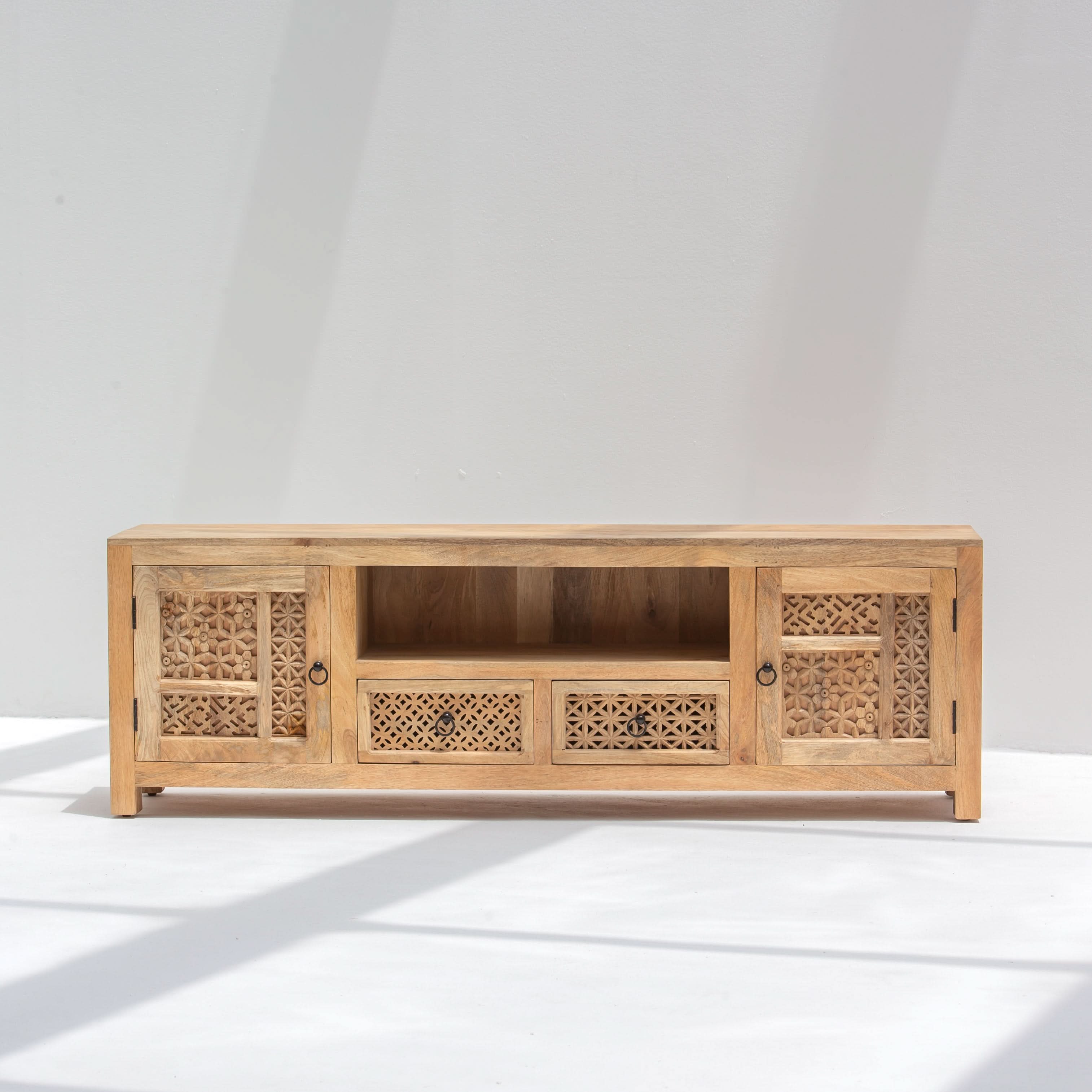 SIERRA WOODEN CARVING TV STAND - Art and craft furniture