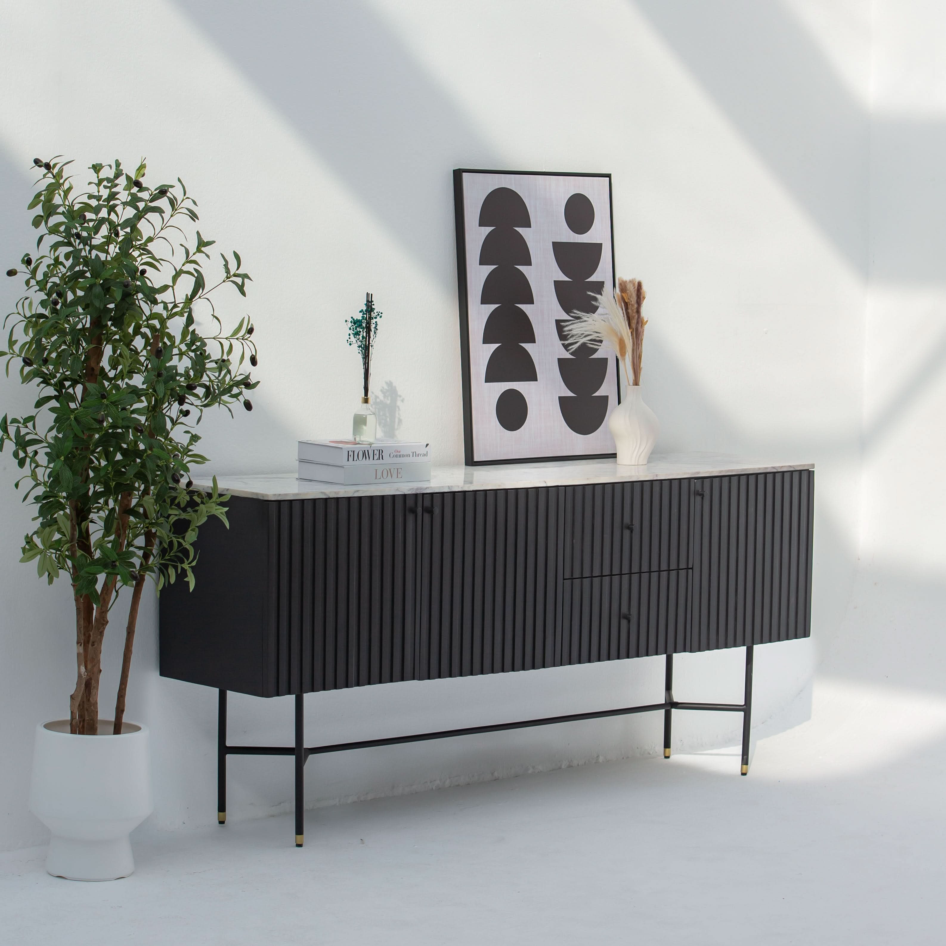 VANTA MARBLE TOP THREE DOOR SIDEBOARD - Art and craft furniture