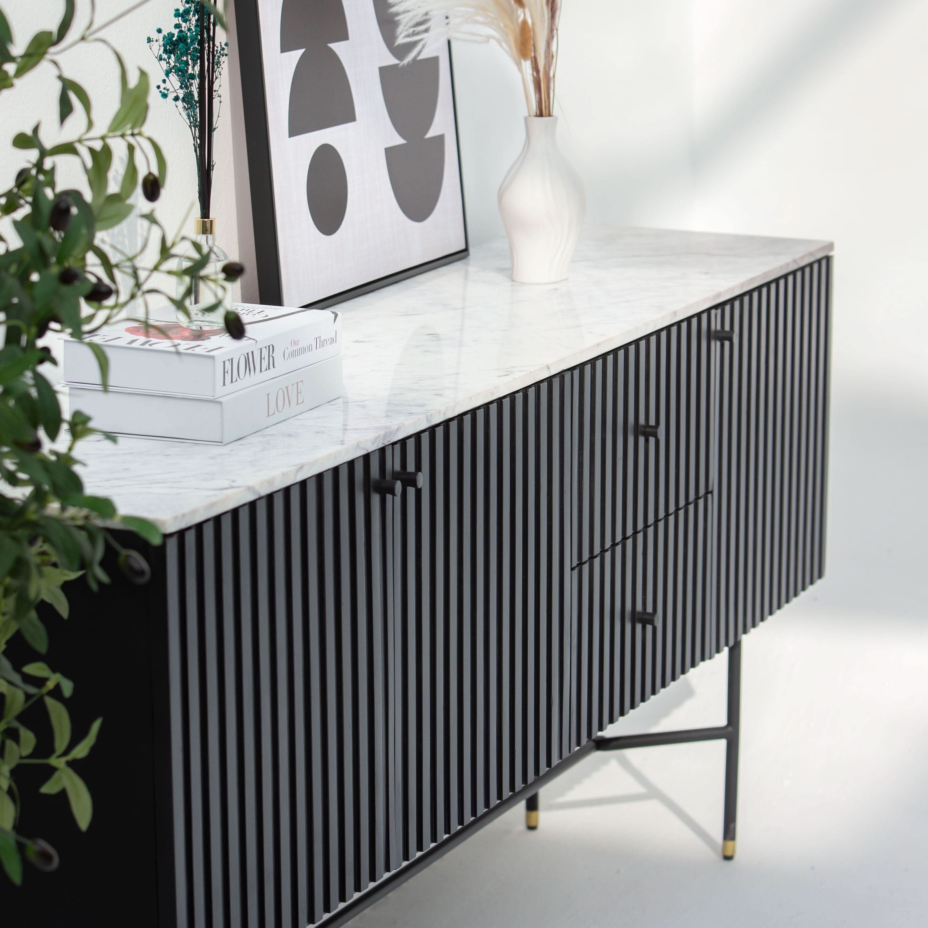 VANTA MARBLE TOP THREE DOOR SIDEBOARD - Art and craft furniture