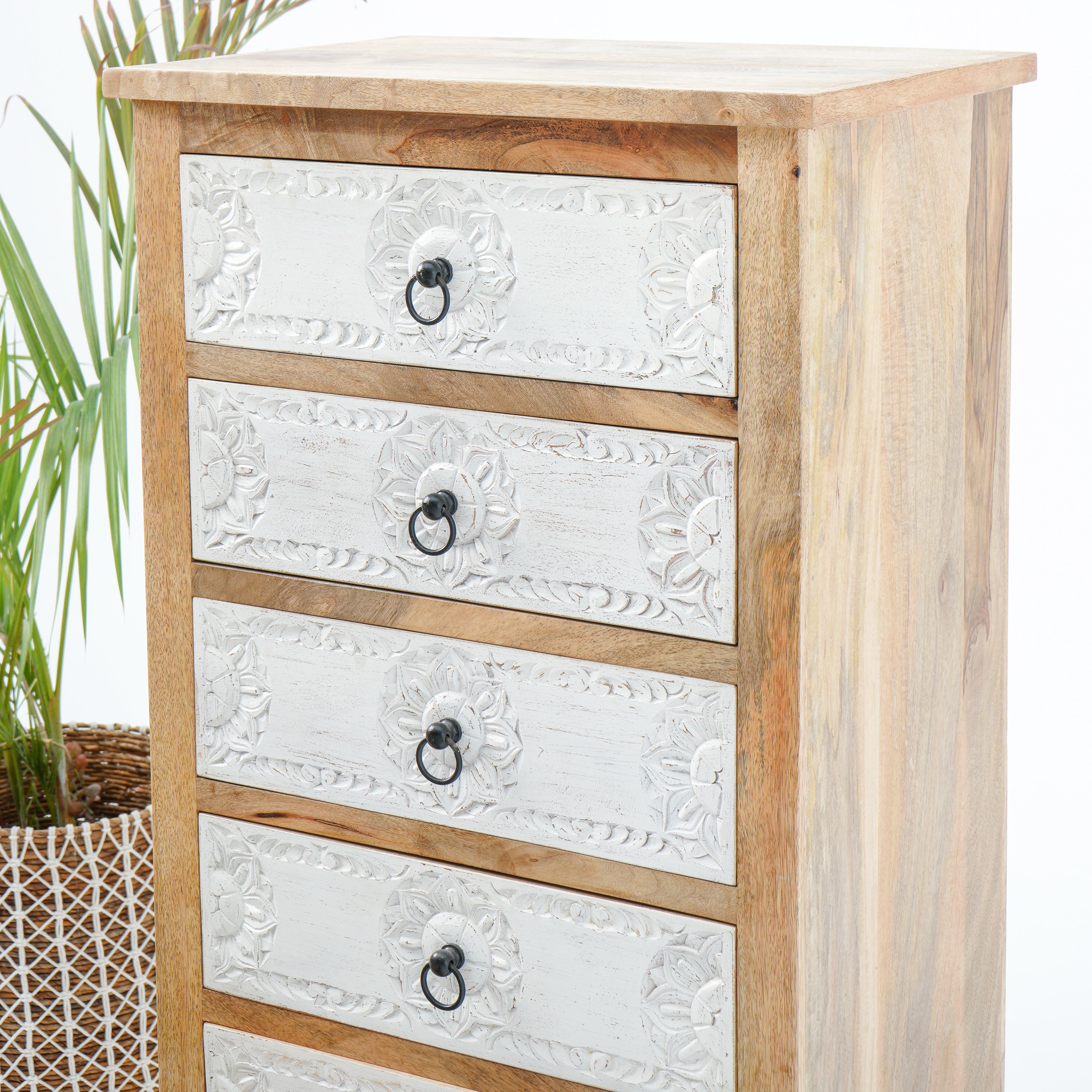 DARWIN SIX DRAWER CARVED CHEST OF DRAWERS - Art and craft furniture
