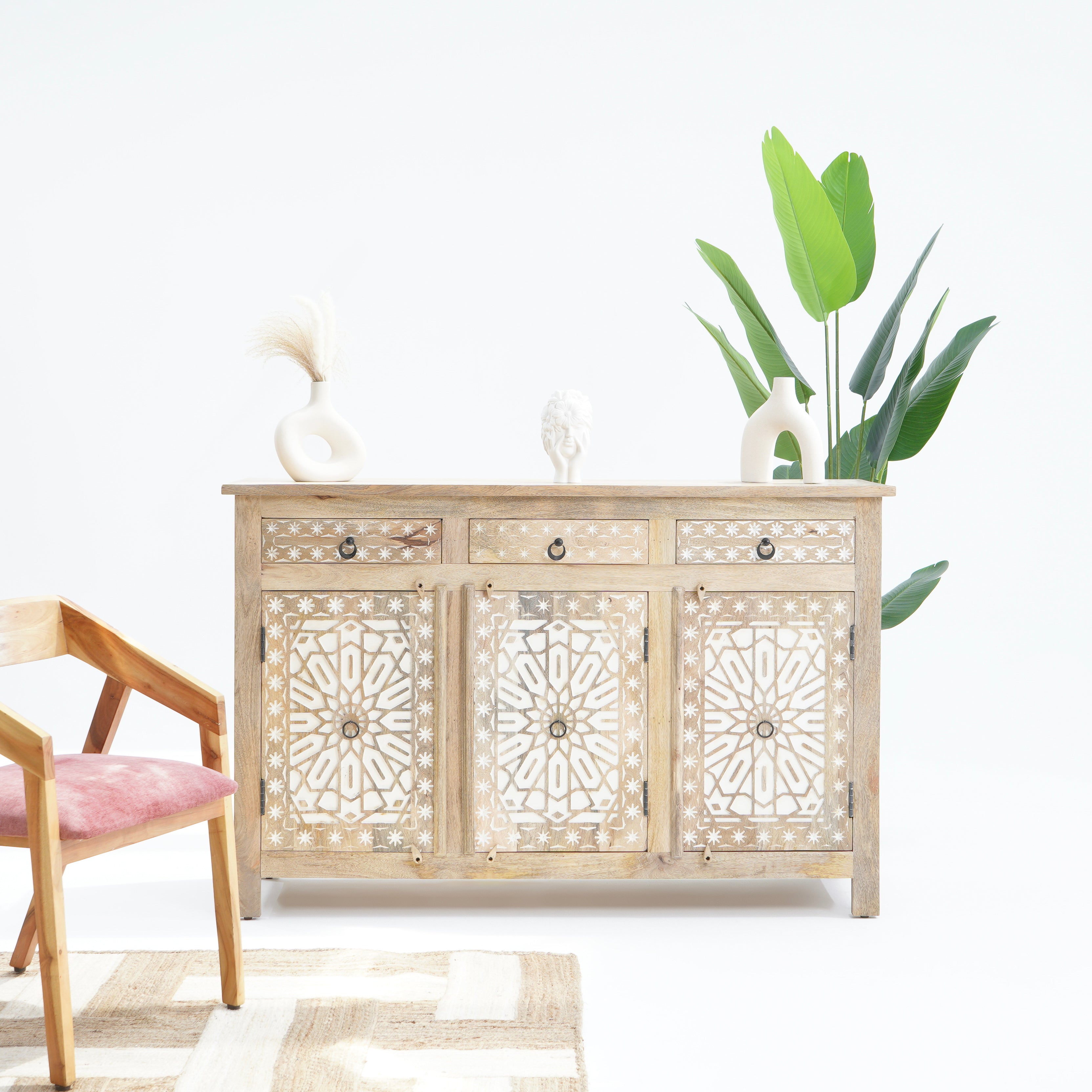 IVORY Three door three Drawer sideboard