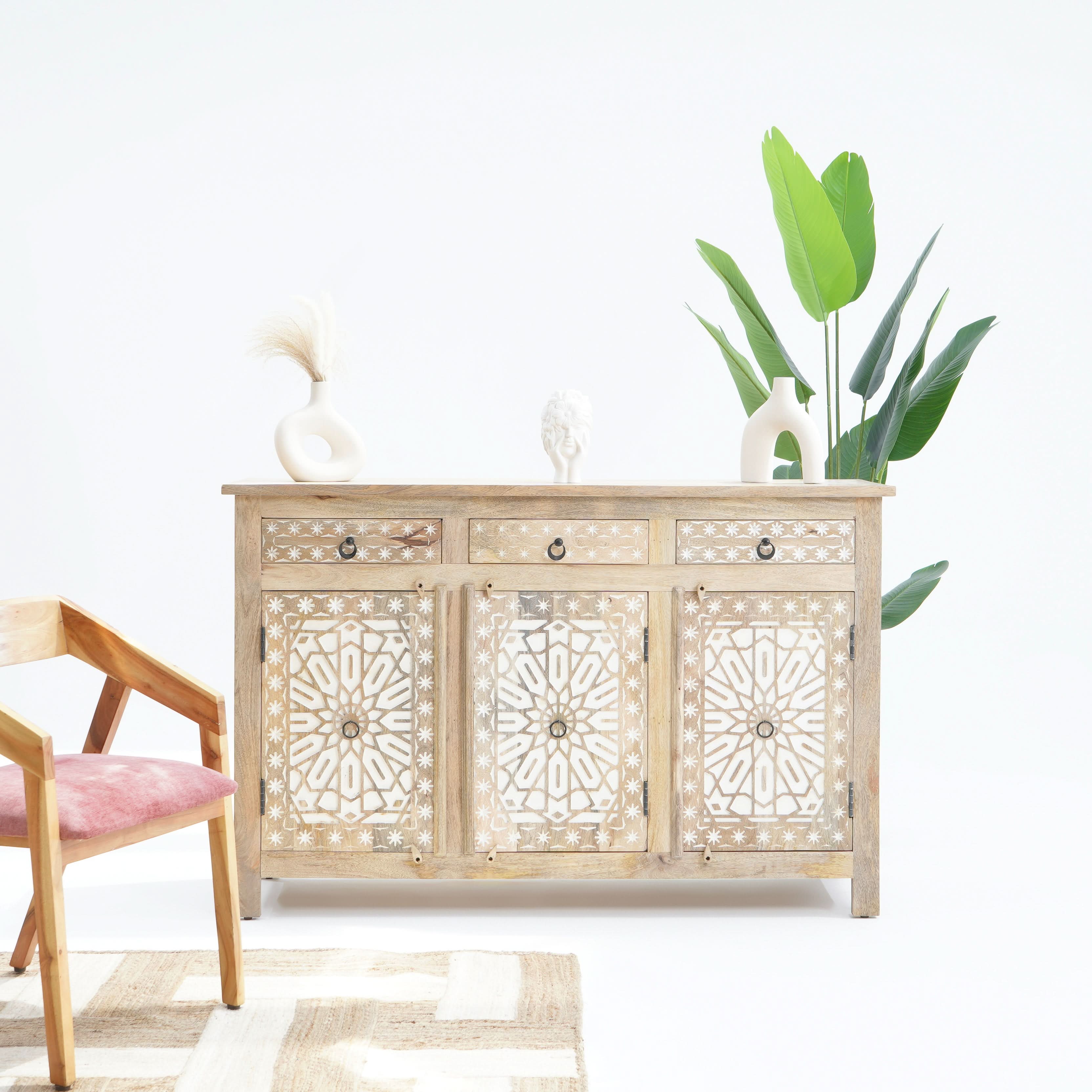 IVORY CNC DESIGN THREE DOOR THREE DRAWER SIDEBOARD - Art and craft furniture