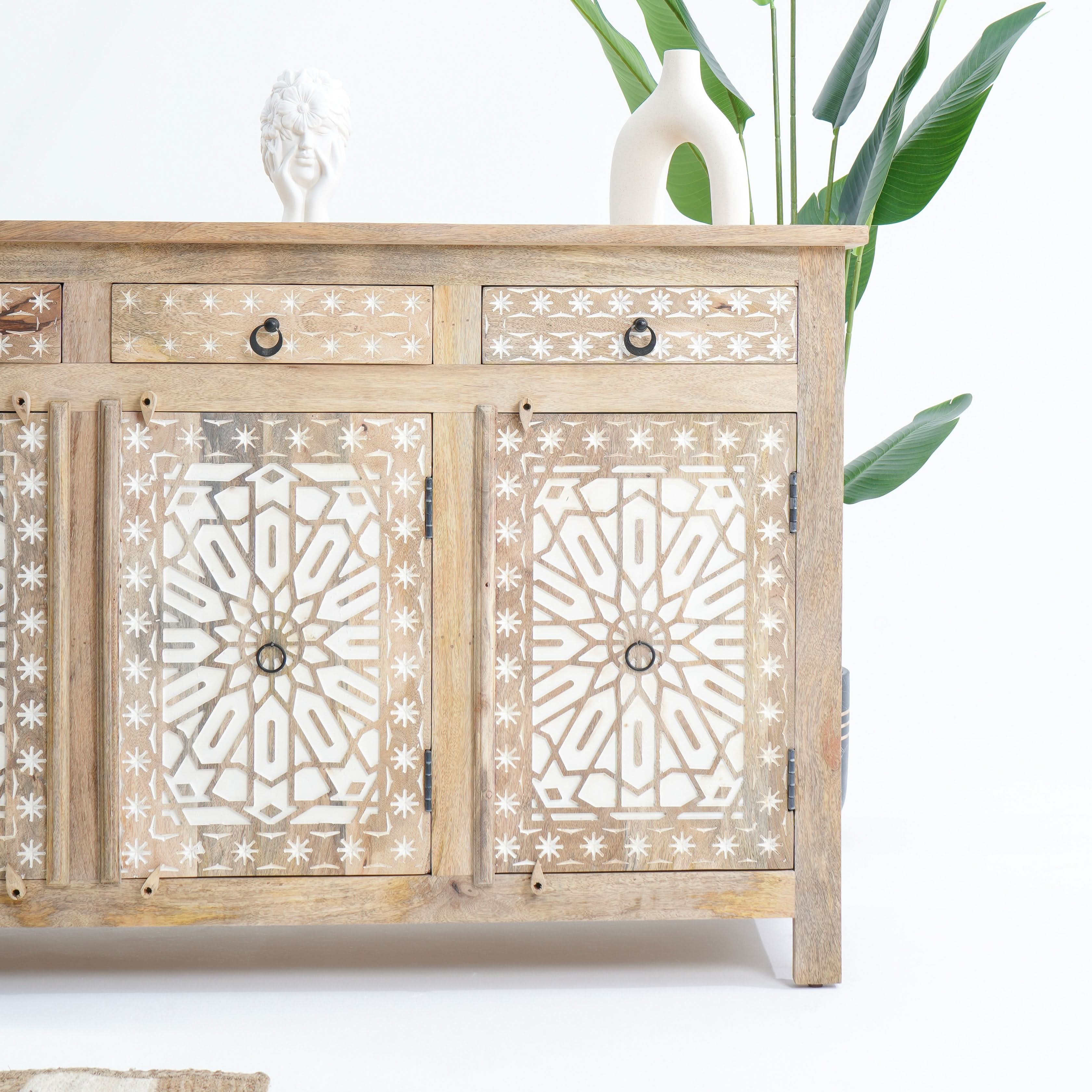 IVORY CNC DESIGN THREE DOOR THREE DRAWER SIDEBOARD - Art and craft furniture