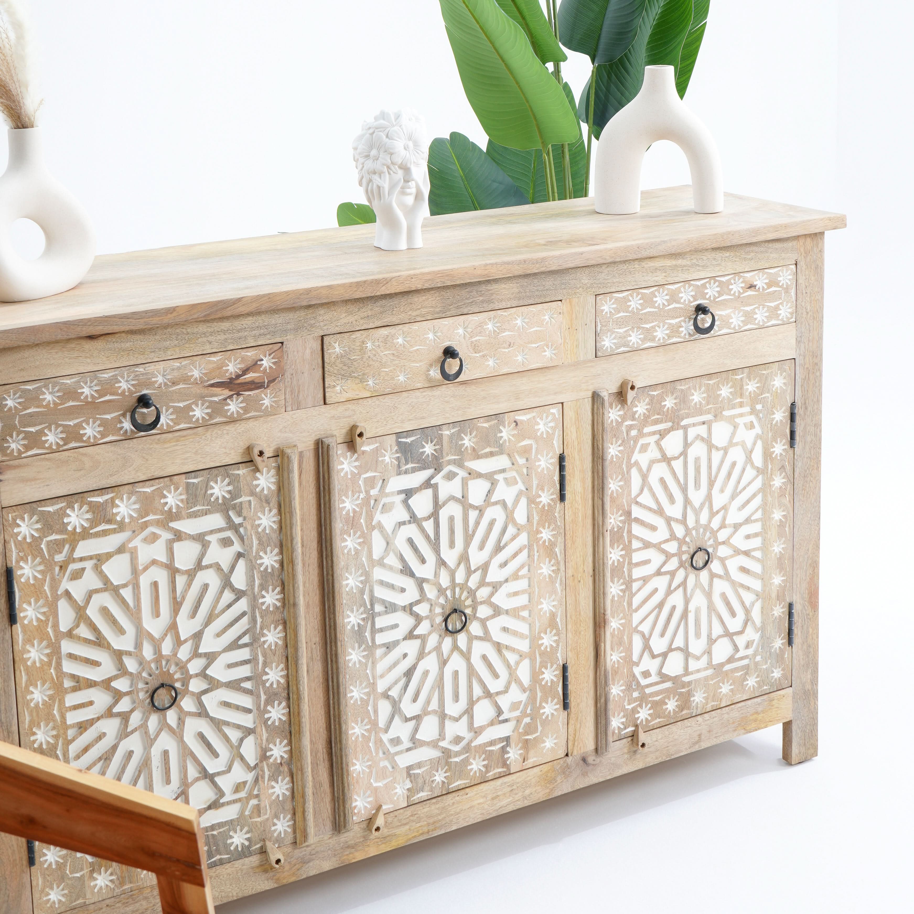 IVORY CNC DESIGN THREE DOOR THREE DRAWER SIDEBOARD - Art and craft furniture