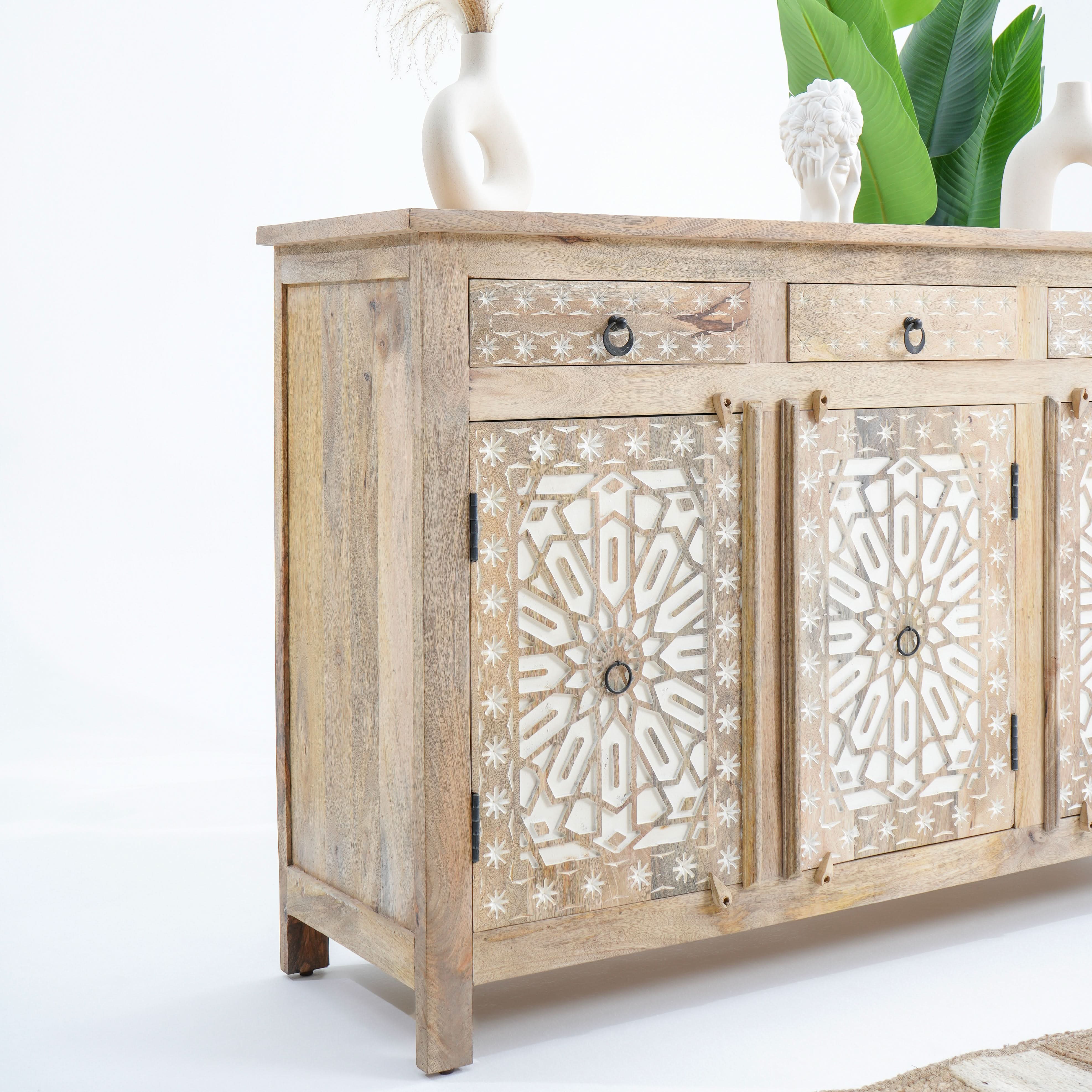 IVORY CNC DESIGN THREE DOOR THREE DRAWER SIDEBOARD - Art and craft furniture