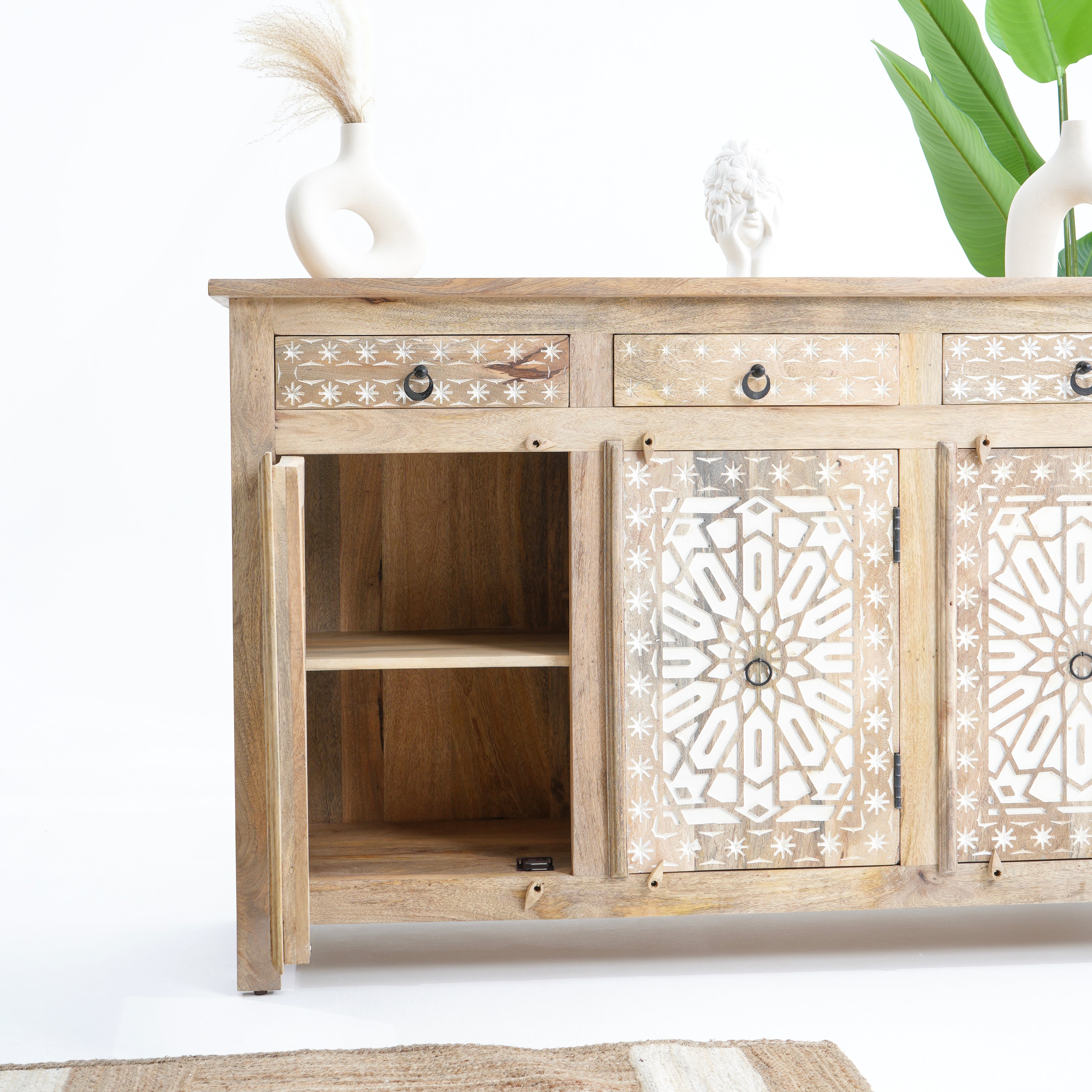IVORY Three door three Drawer sideboard