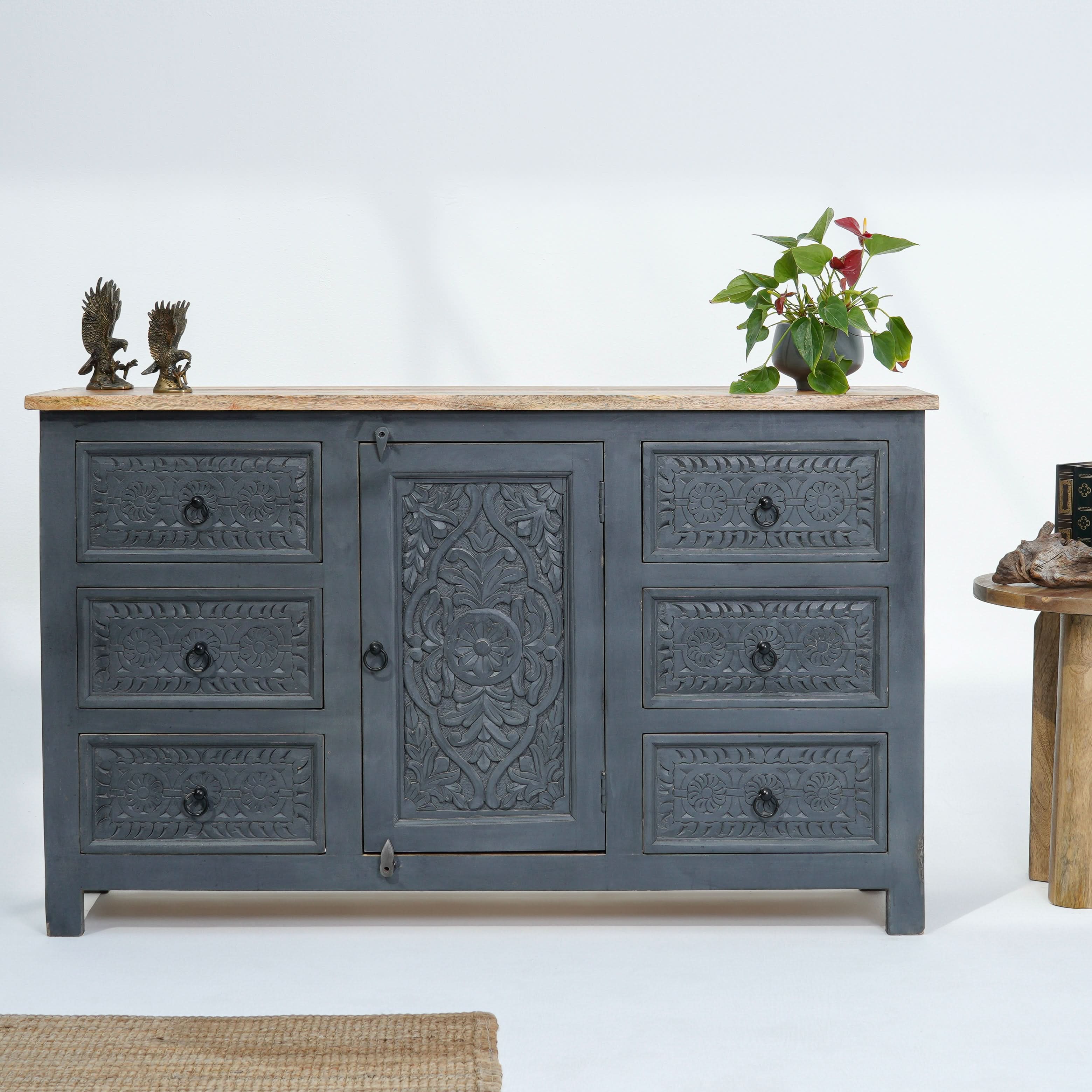 THE GREYSTONE SIX DRAWER ONE DOOR SIDEBOARD - Art and craft furniture