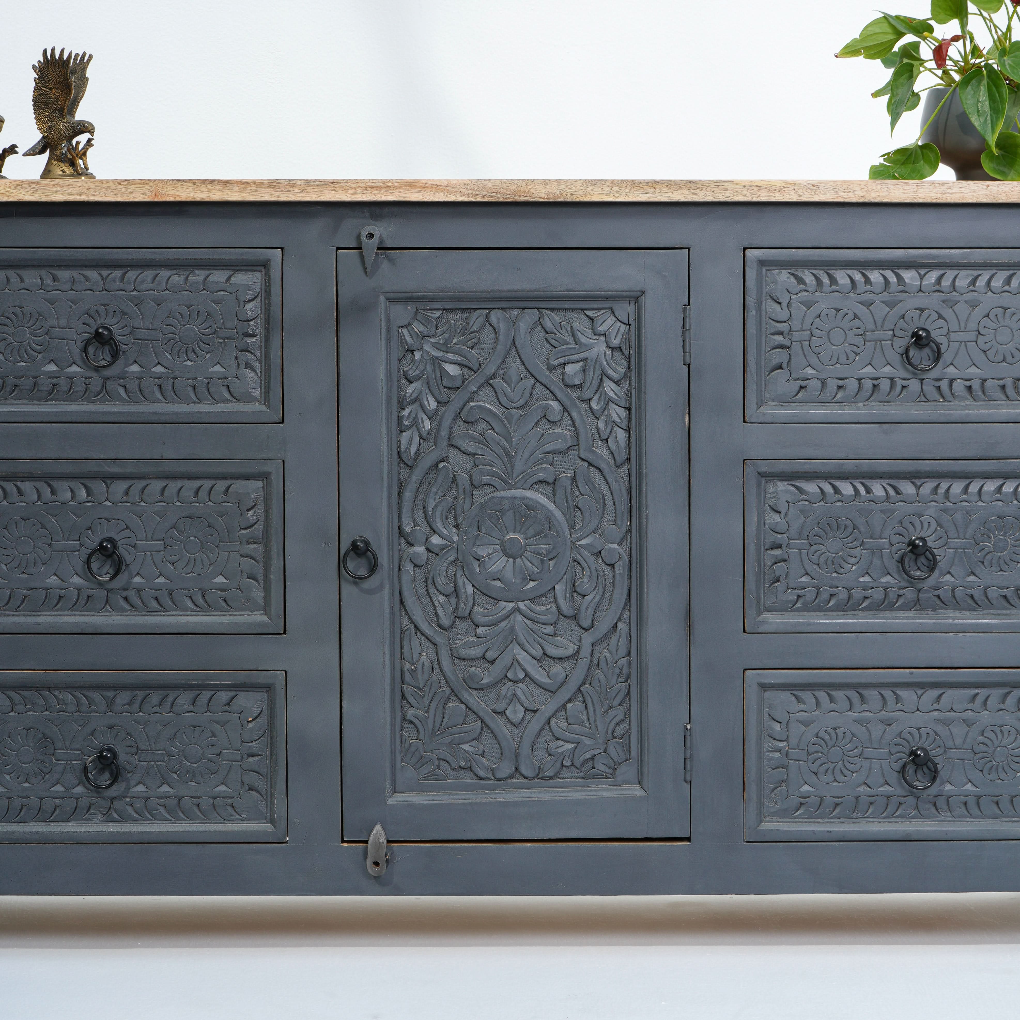 THE GREYSTONE SIX DRAWER ONE DOOR SIDEBOARD - Art and craft furniture