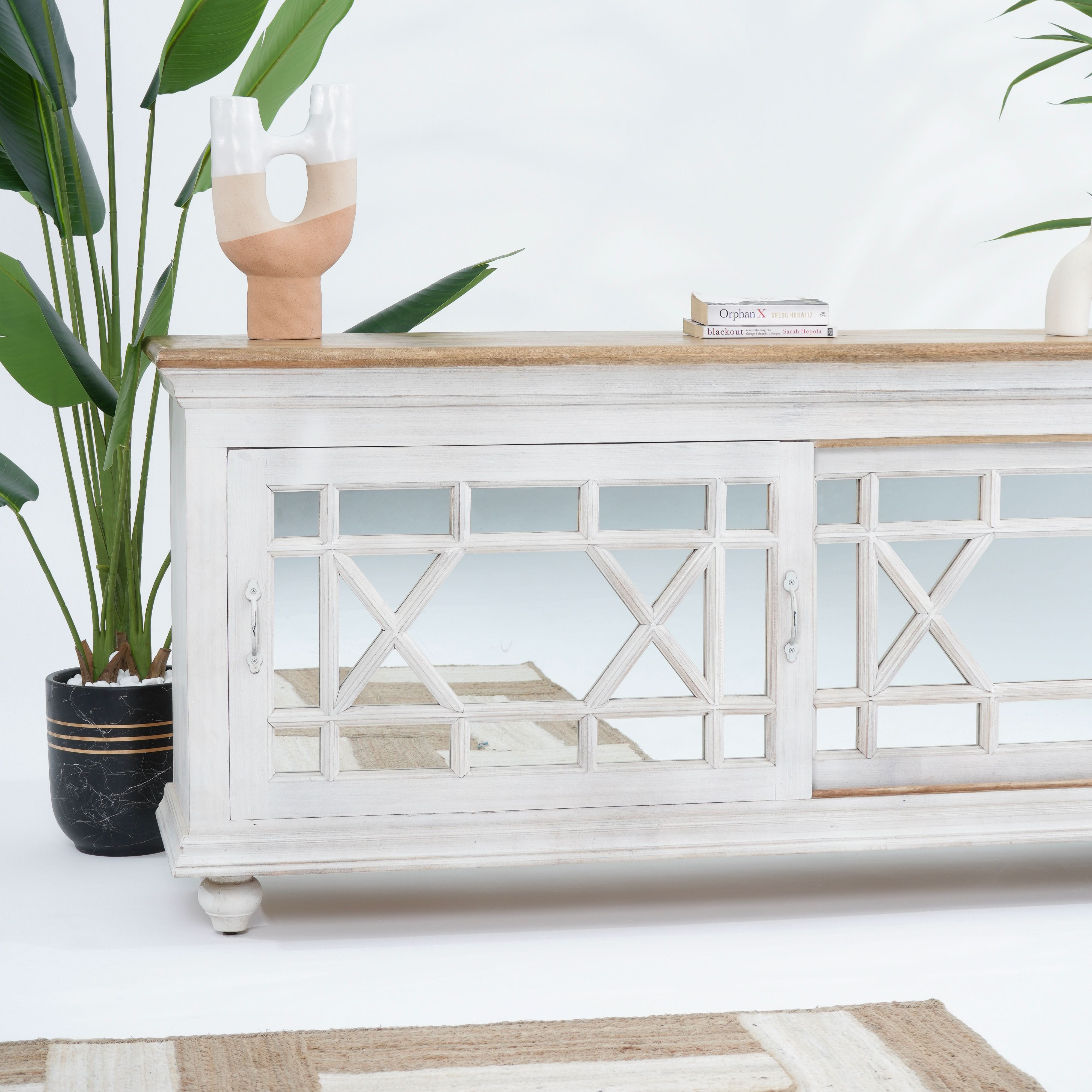 PORTO SLIDING GLASS DOOR TV STAND - Art and craft furniture