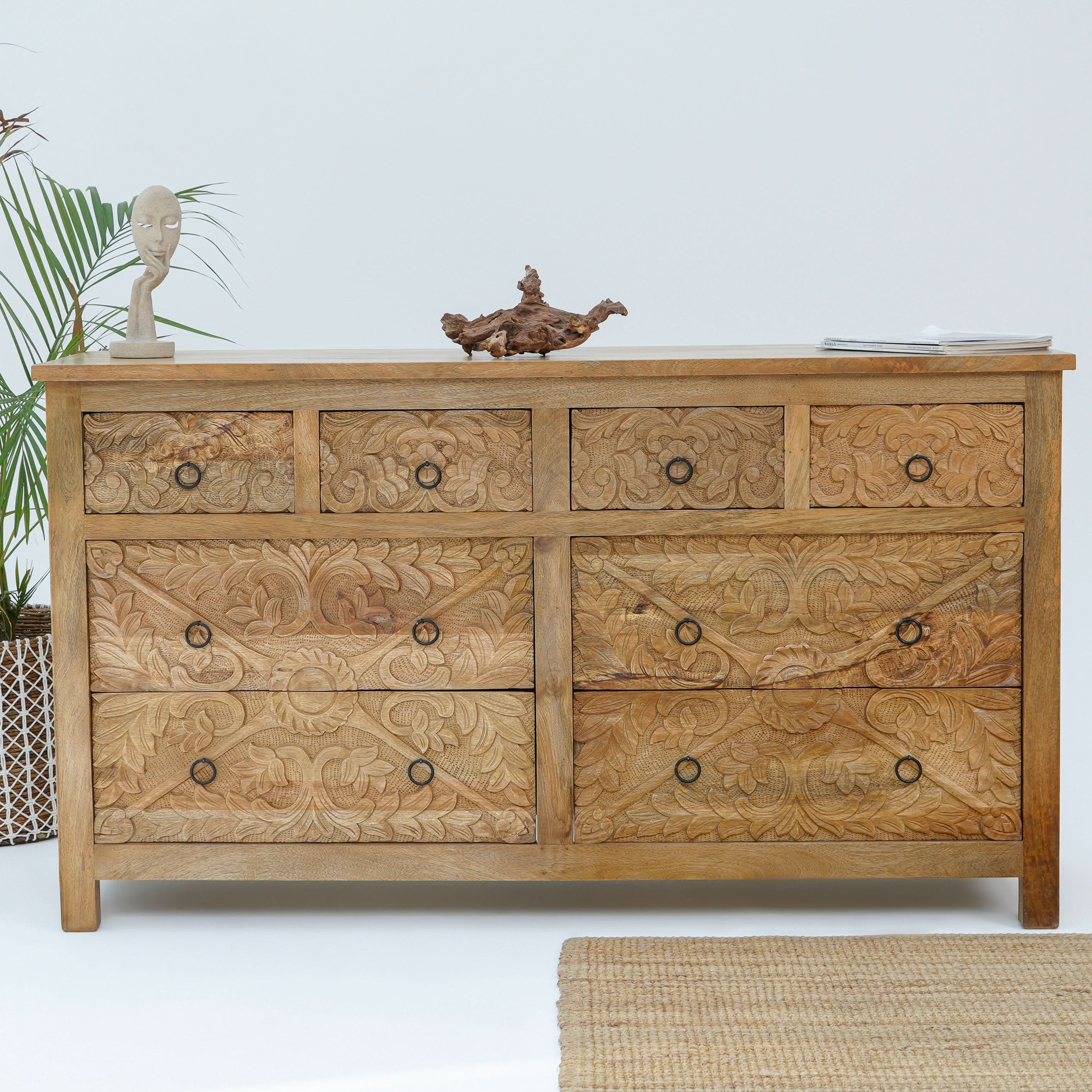 ESPERANCE MANGO CARVED EIGHT DRAWER CHEST OF DRAWERS - Art and craft furniture