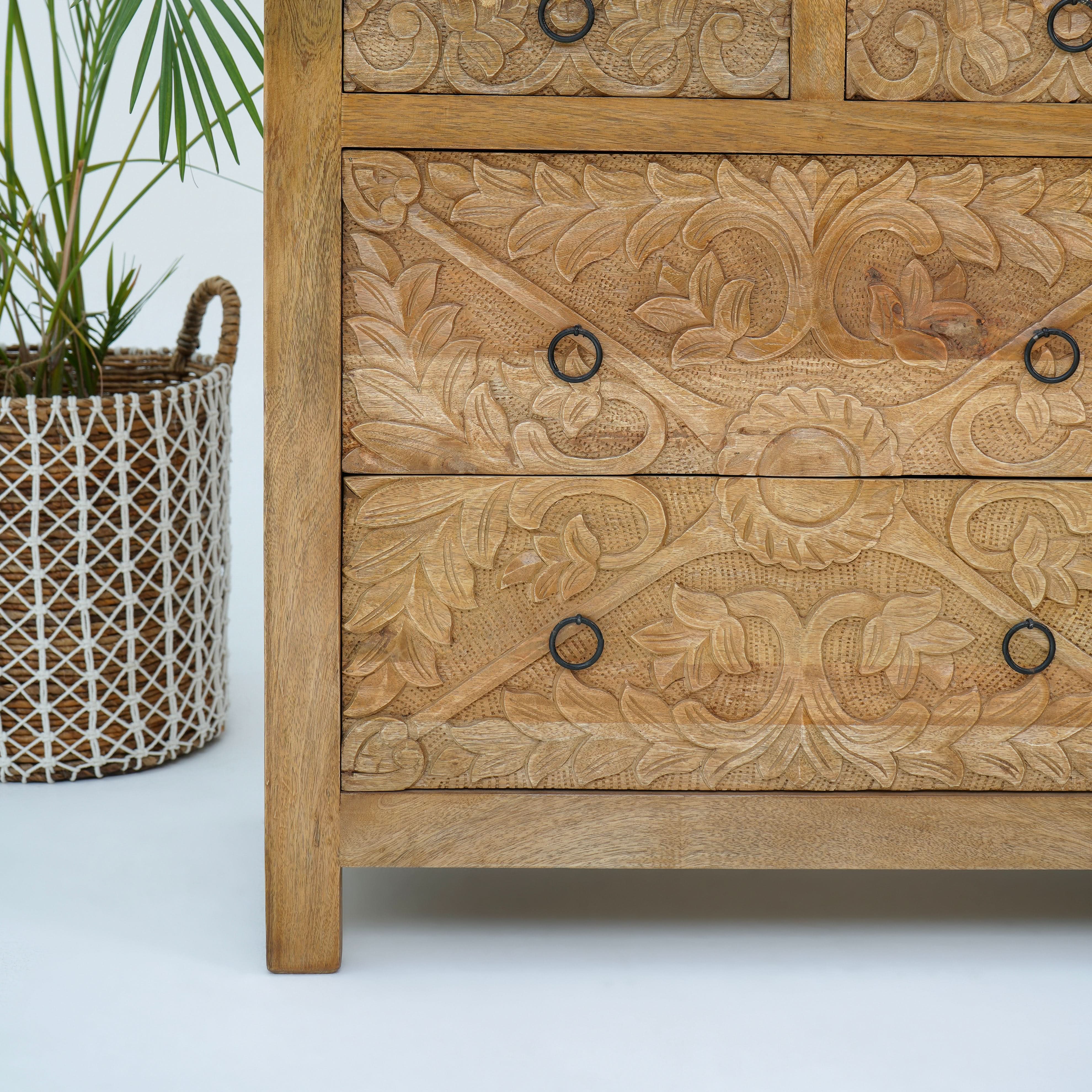 ESPERANCE MANGO CARVED EIGHT DRAWER CHEST OF DRAWERS - Art and craft furniture