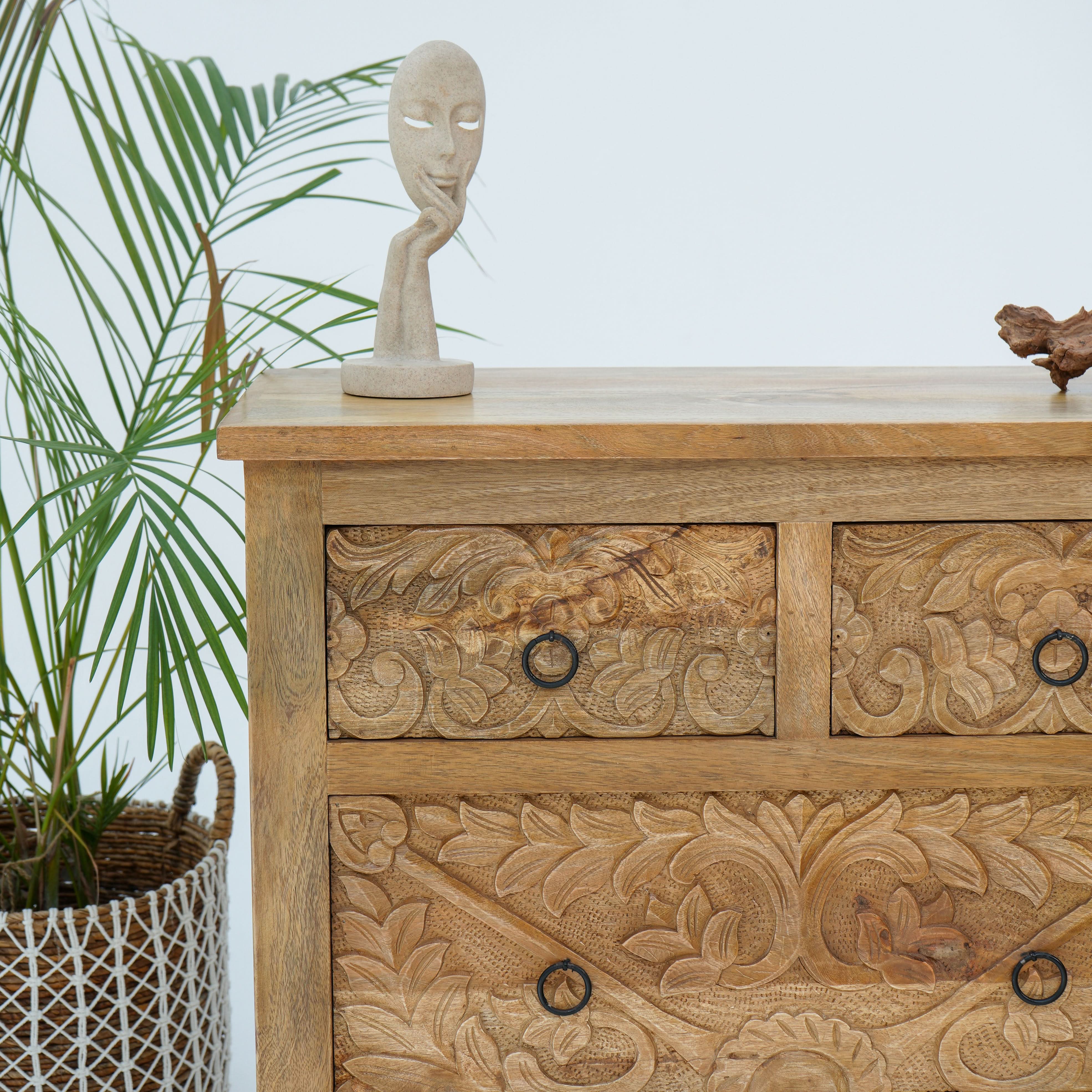 ESPERANCE MANGO CARVED EIGHT DRAWER CHEST OF DRAWERS - Art and craft furniture