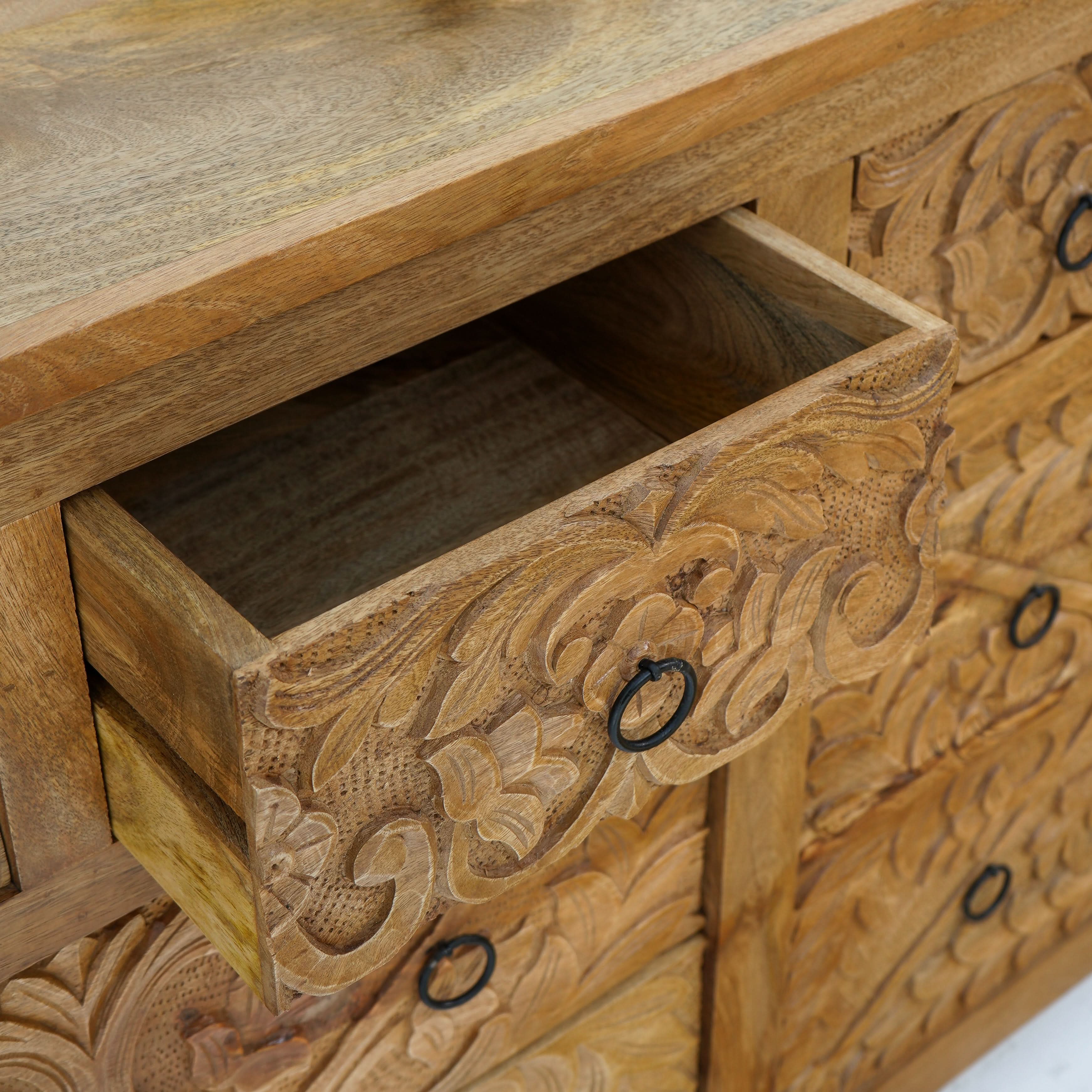 ESPERANCE MANGO CARVED EIGHT DRAWER CHEST OF DRAWERS - Art and craft furniture