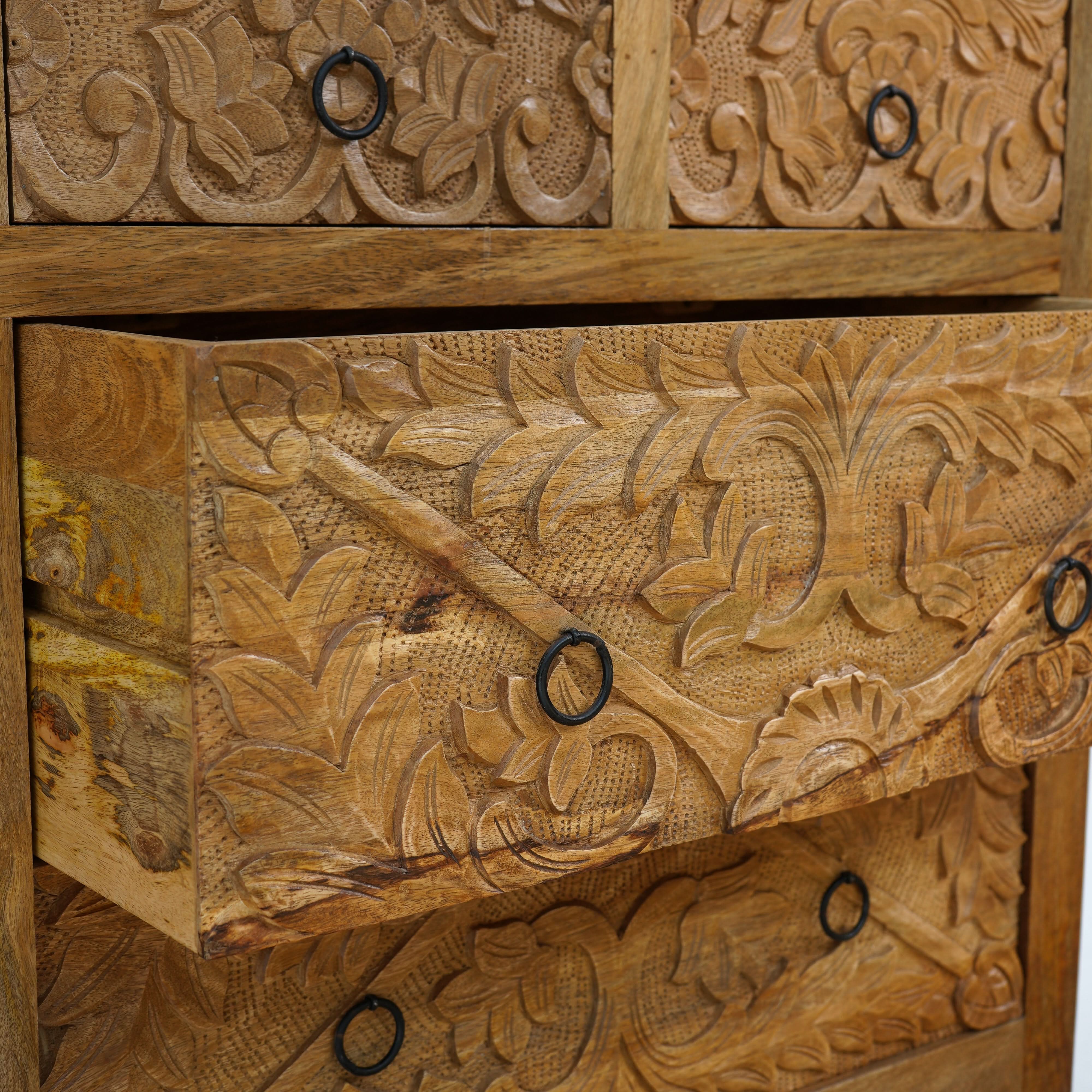 ESPERANCE MANGO CARVED EIGHT DRAWER CHEST OF DRAWERS - Art and craft furniture