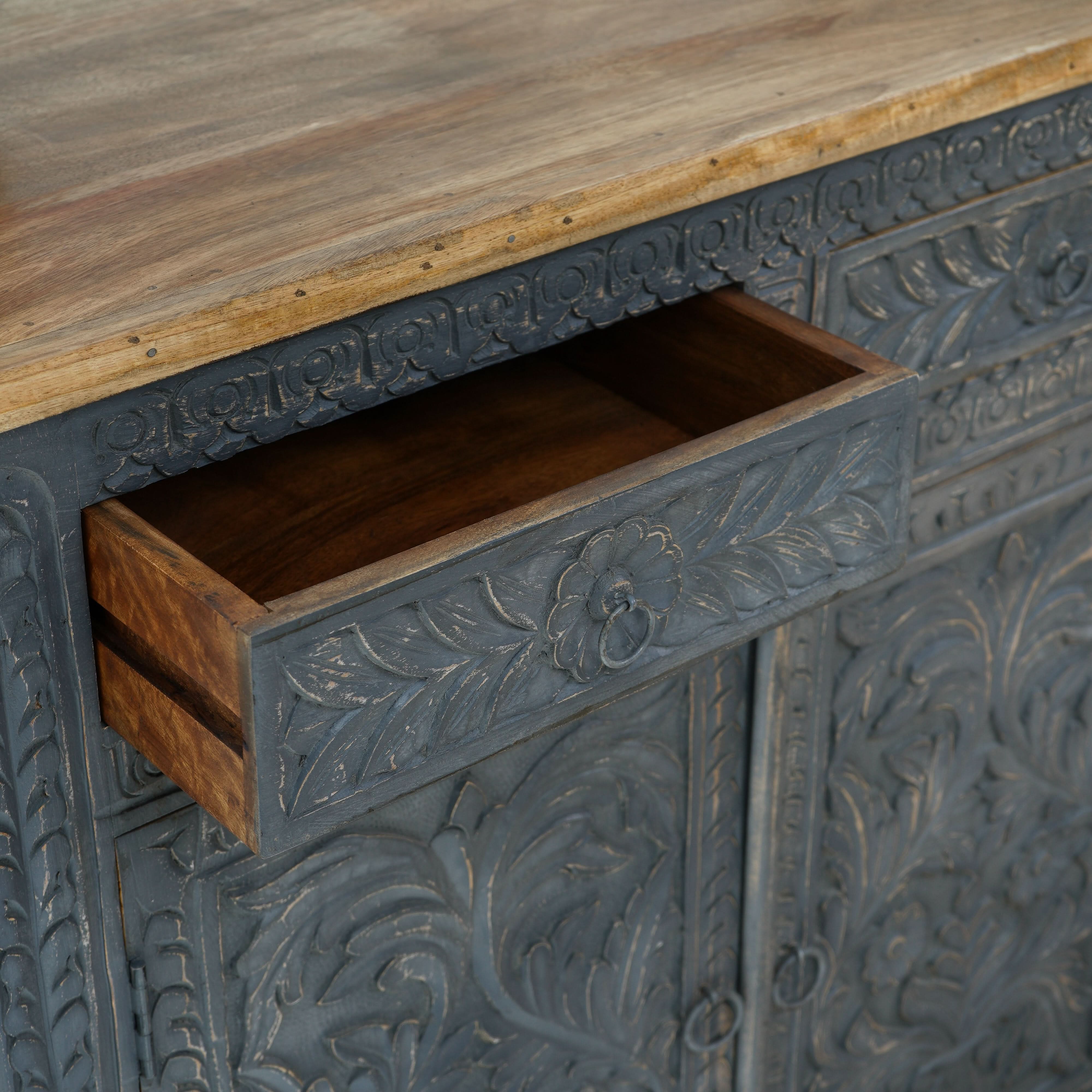 CARVA CARVING TWO DOOR TWO DRAWER SIDEBOARD - Art and craft furniture